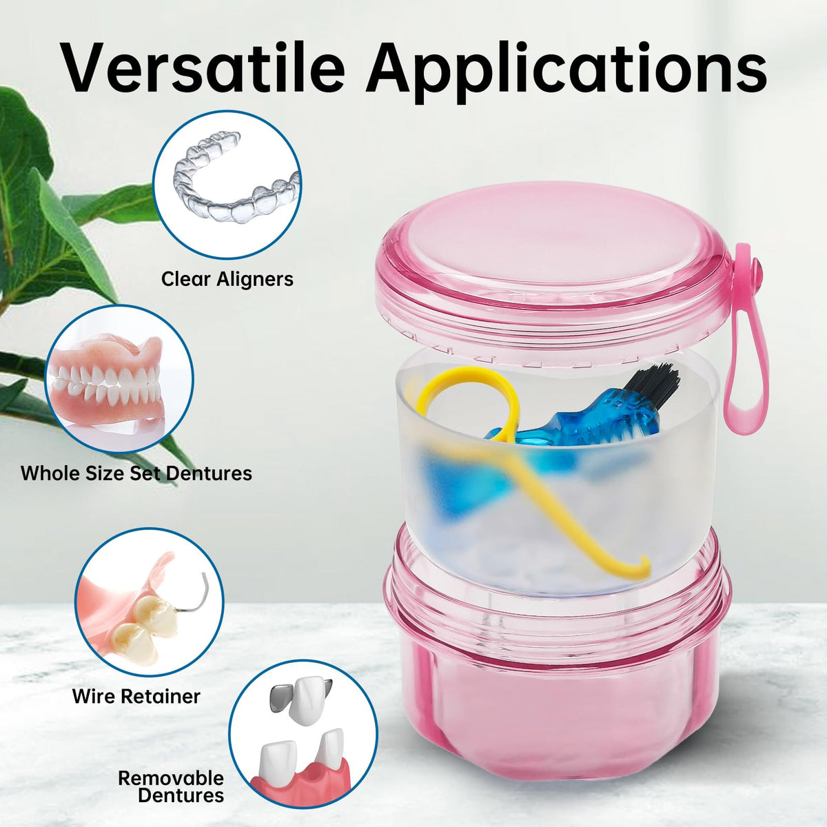 Denture Bath Case Denture Cleaning Cup with Lid Leak Proof