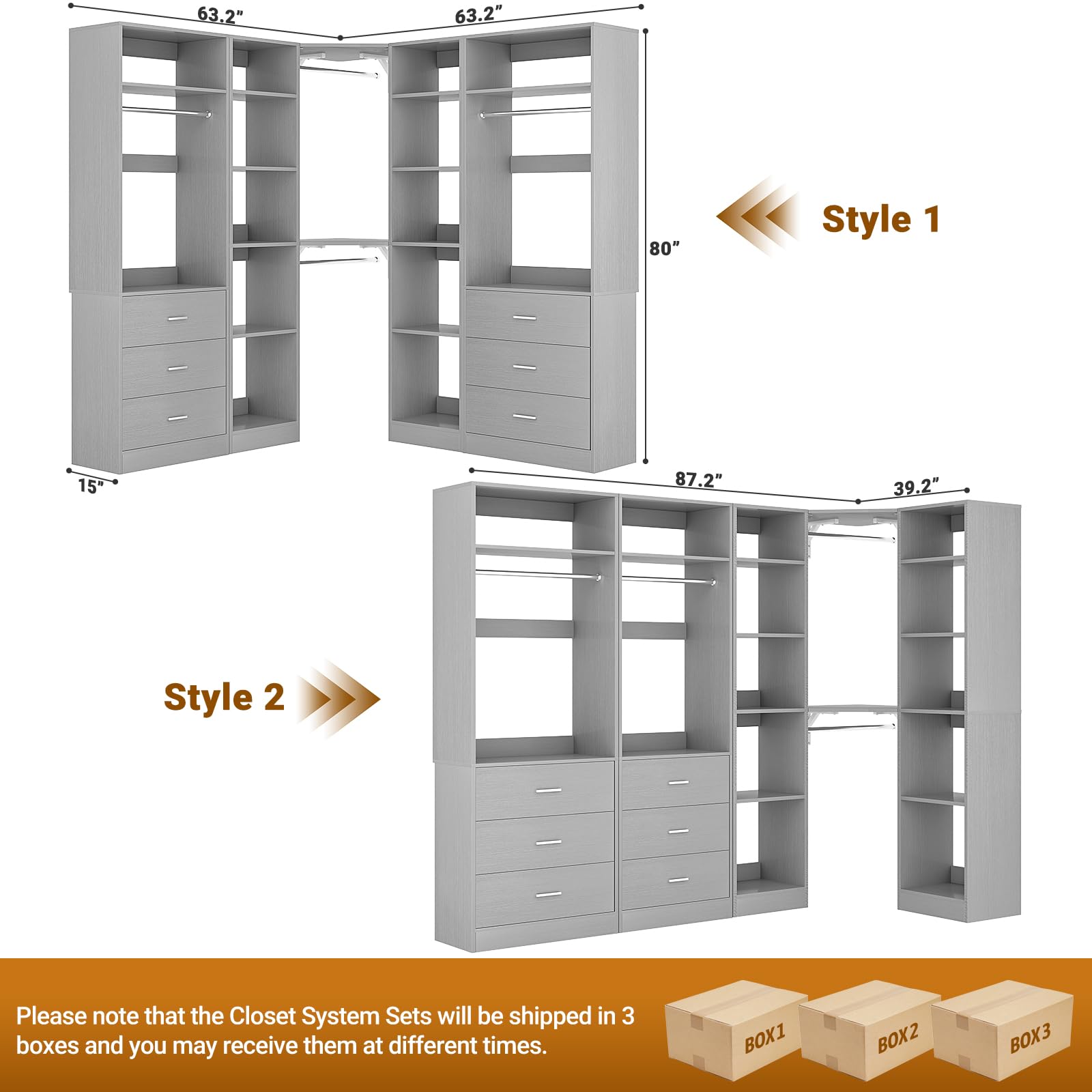 Corner Closet System with 6 Drawers