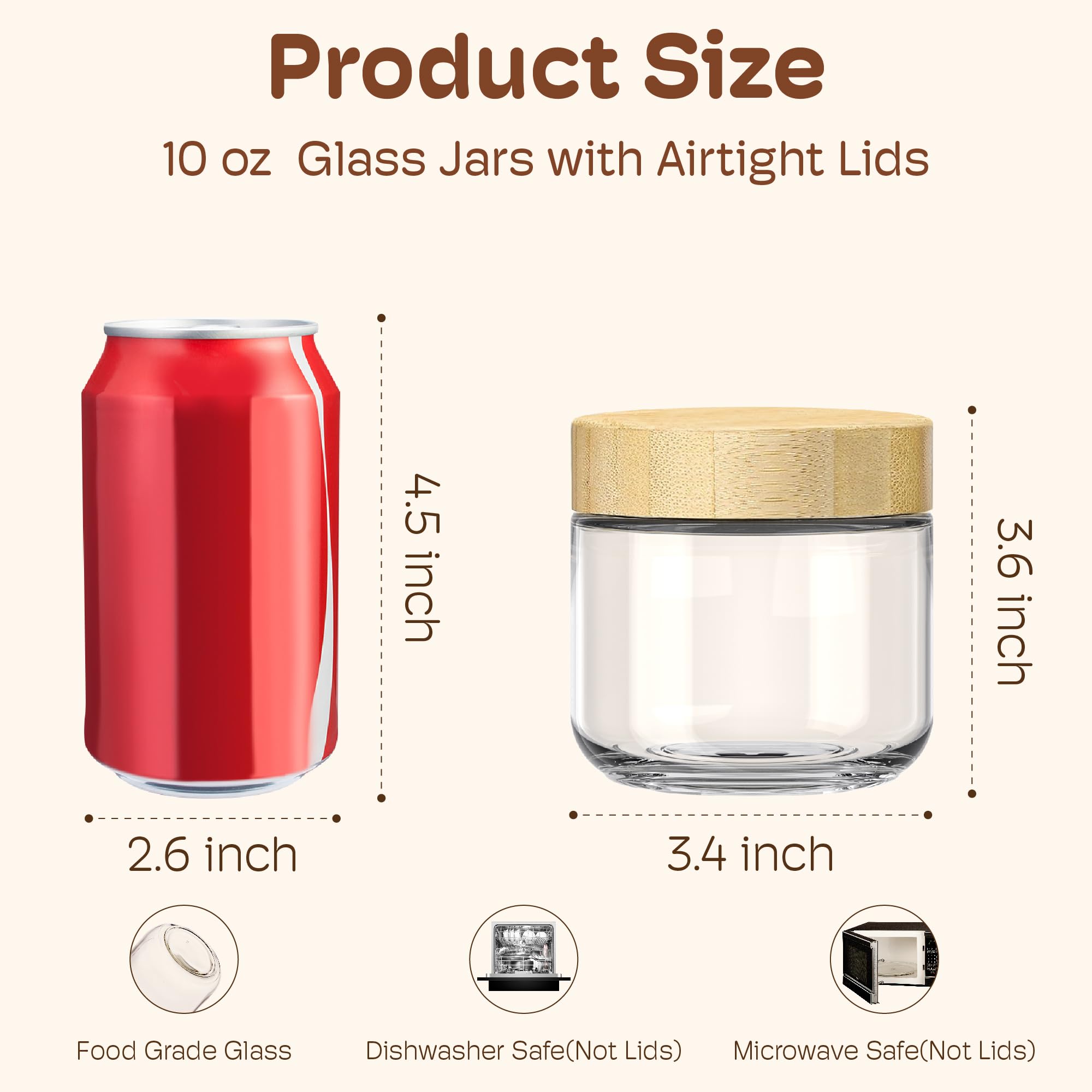 10 oz Overnight Oats Containers with Bamboo Lids (6 Count)