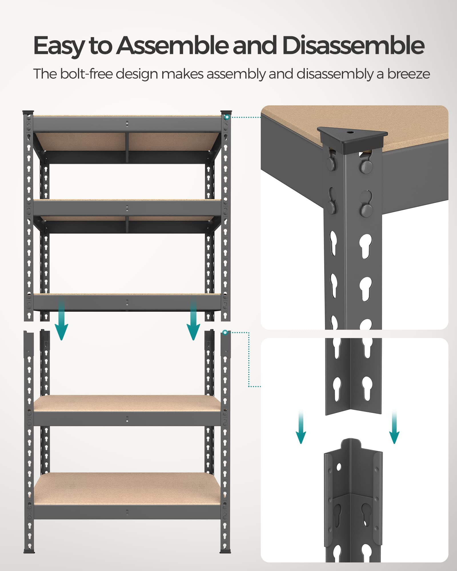 5 Tier Metal Storage Shelves with Boltless Assembly (2 Count)
