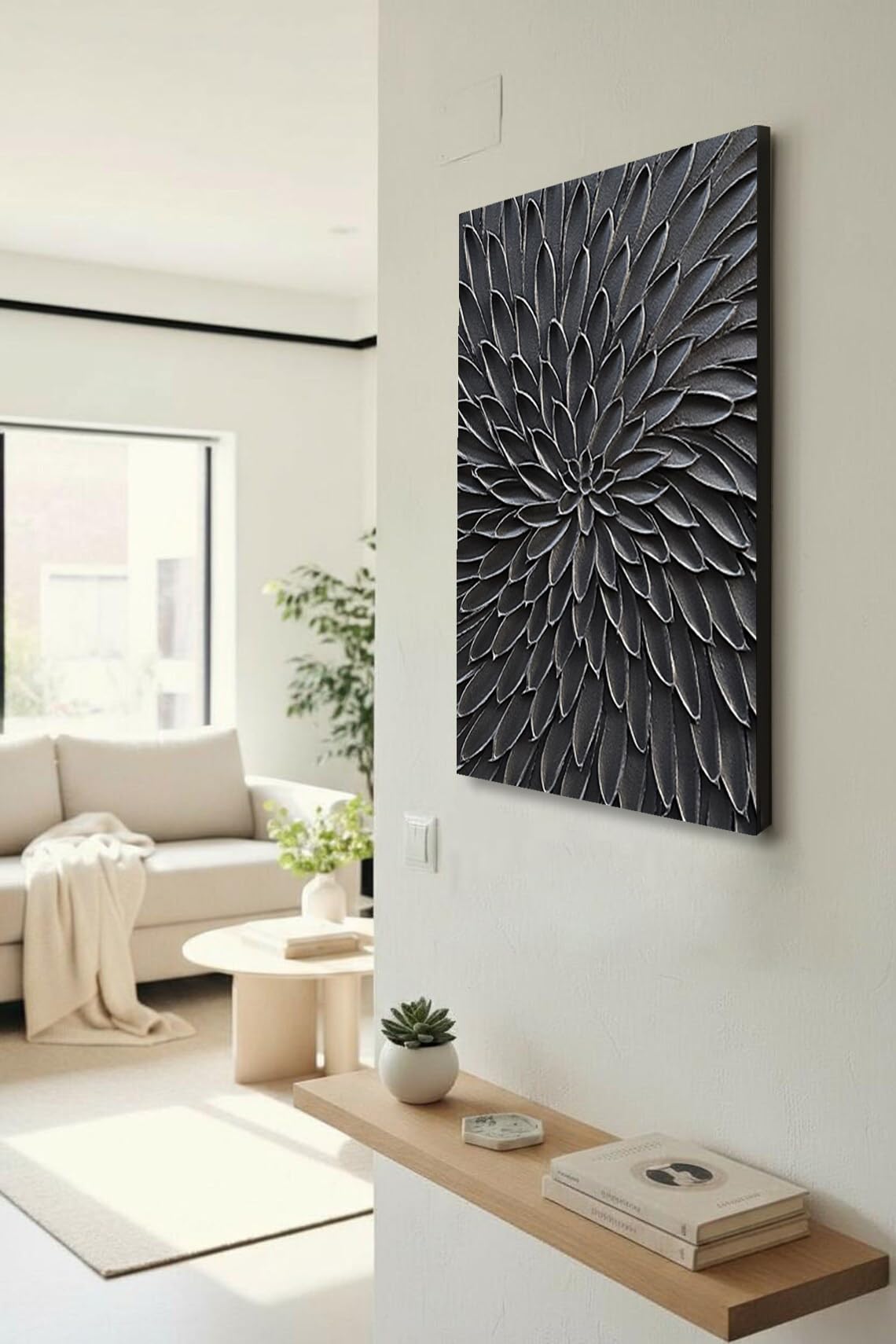 Art Hand Painted Thick Textured Black Abstract Style Oil Painting