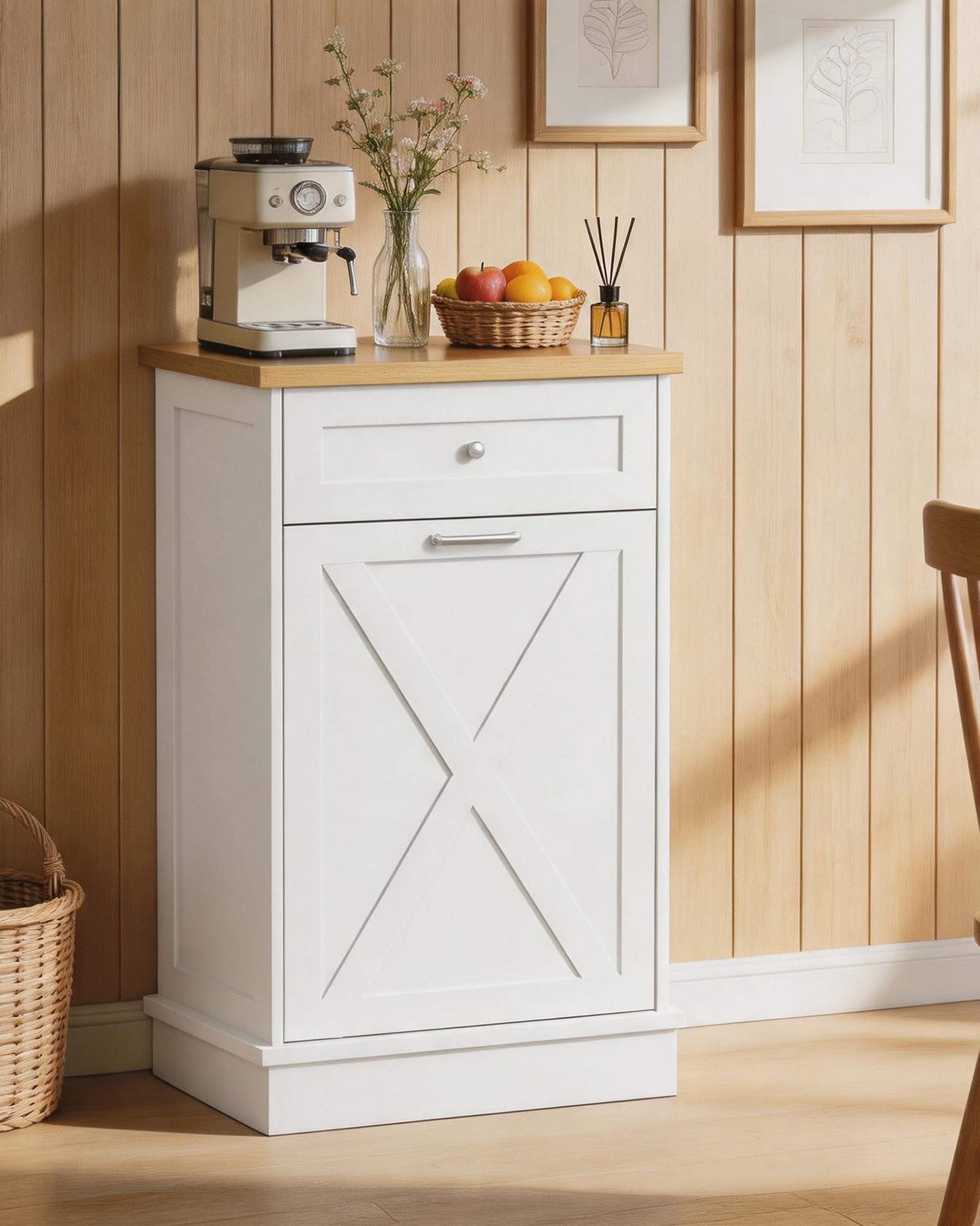 10 Gallon Tilt Out Trash Cabinet with Hideaway Drawer