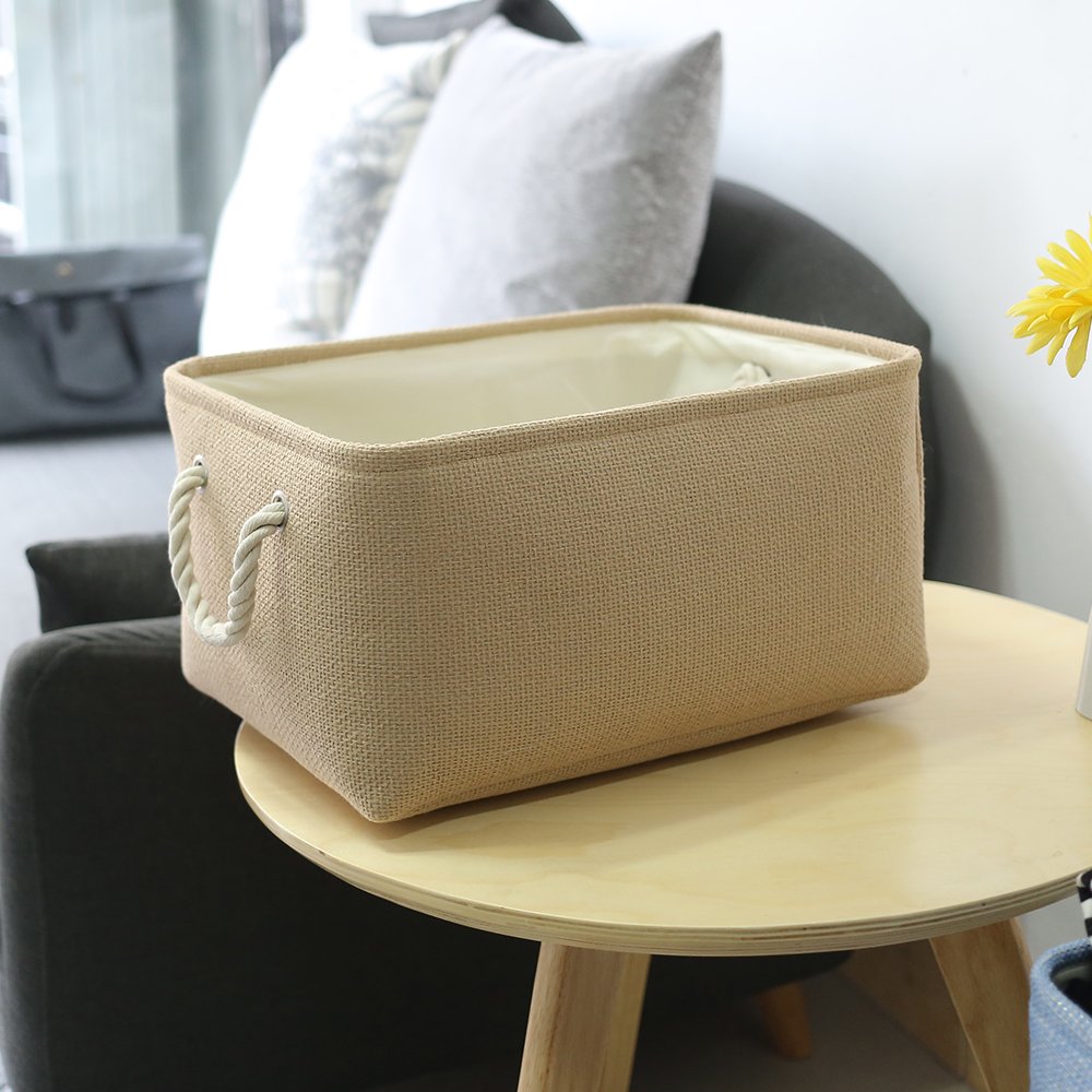 Decorative Basket Rectangular Small Storage Basket Fabric Storage Bin Organizer Basket with Handles for Clothes Storage
