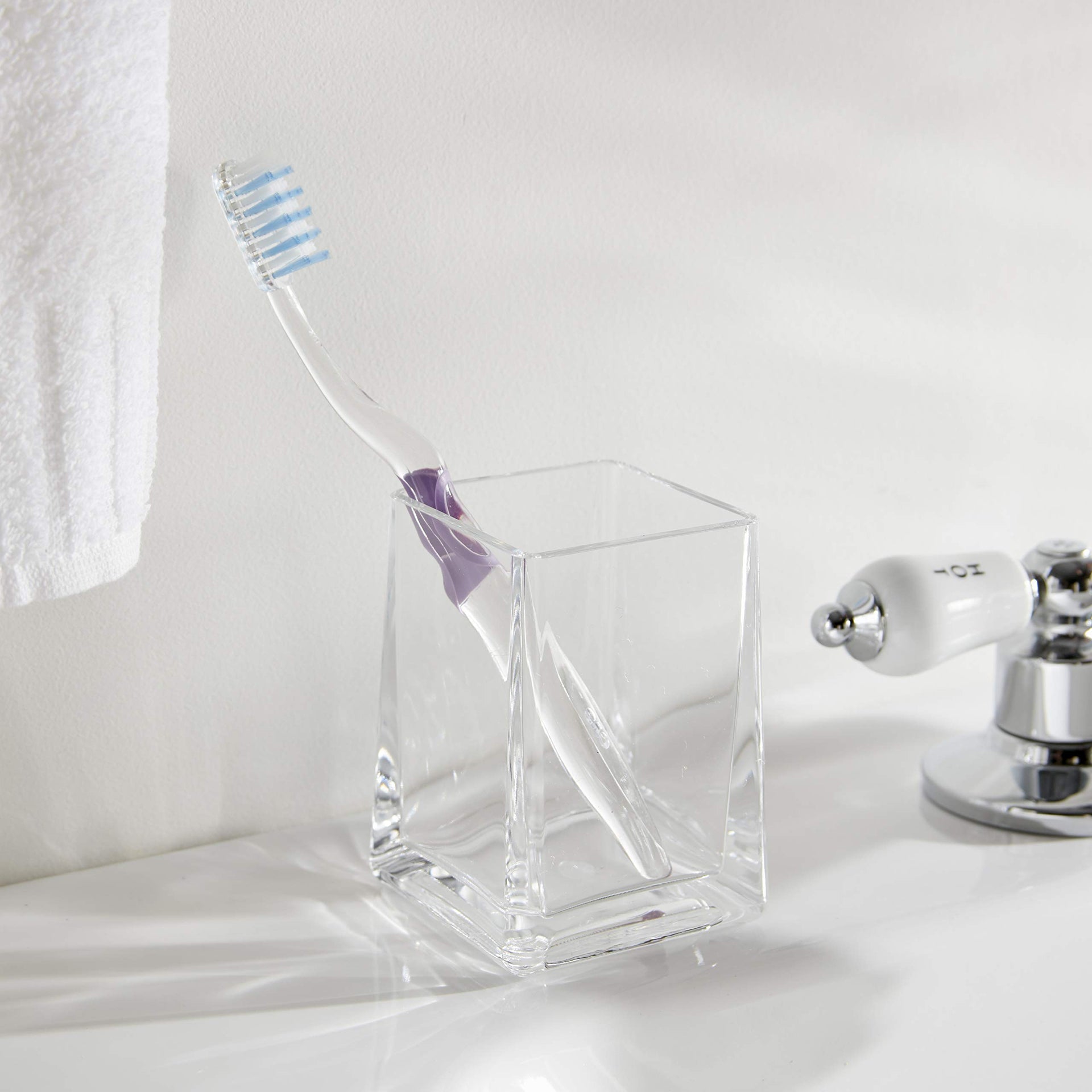 Clear Square Tapered Bathroom Toothbrush Holder