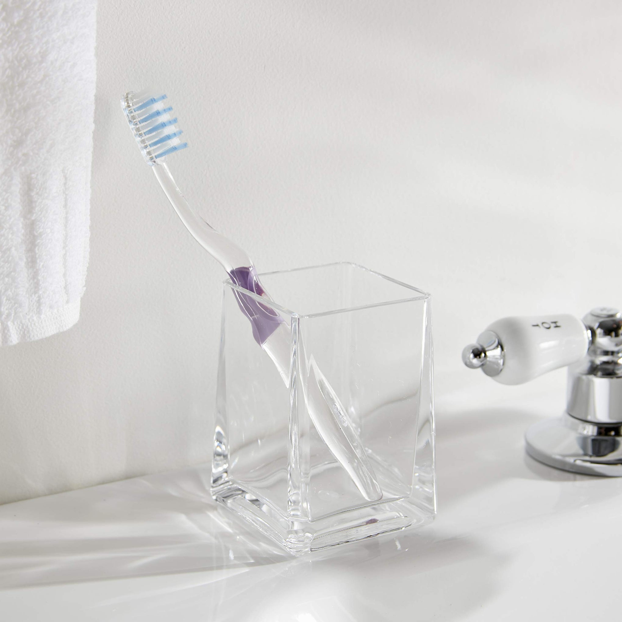 Clear Square Tapered Bathroom Toothbrush Holder