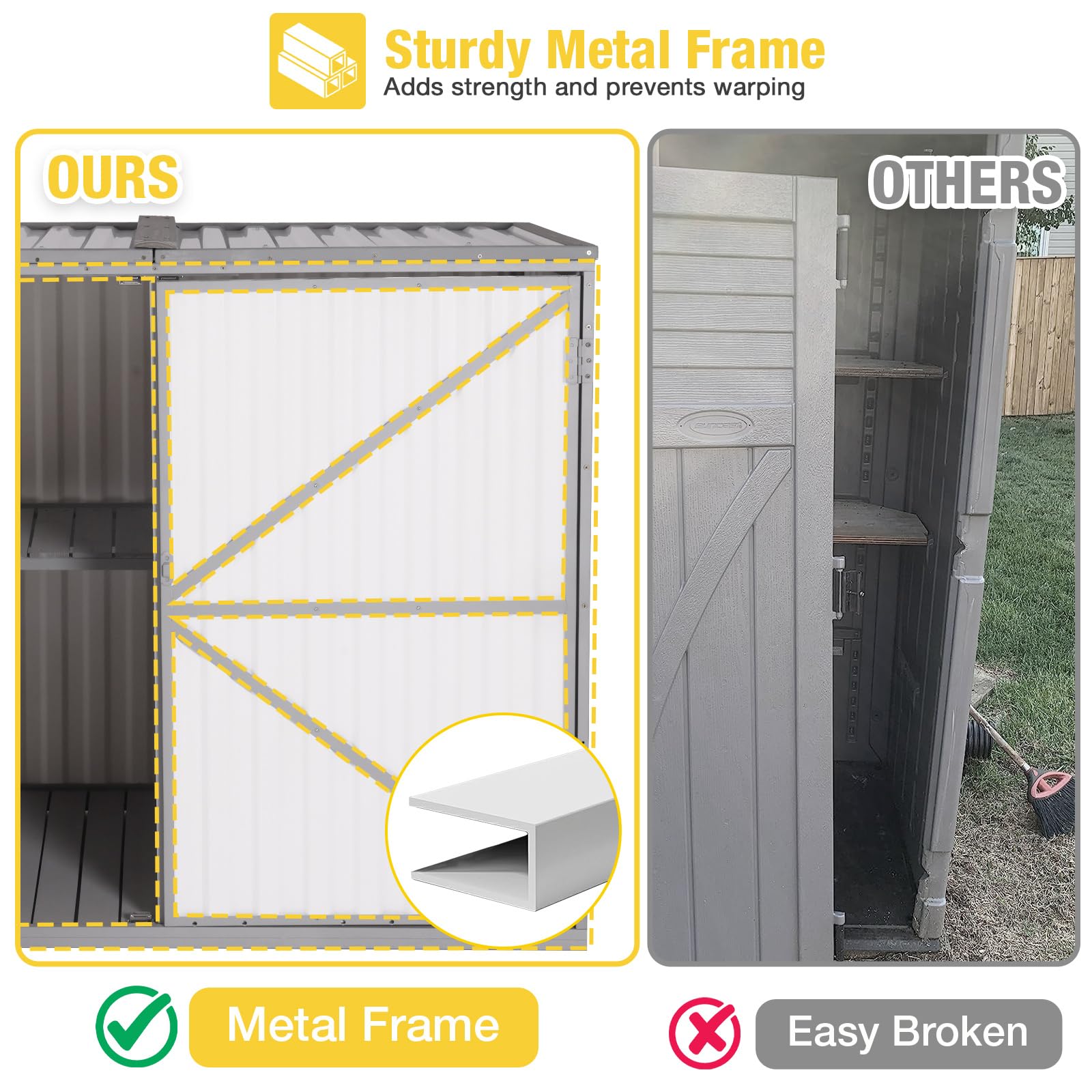 Outdoor Storage Cabinet Trash Can Storage Shed Upgraded with Metal Frame for Garbage Can
