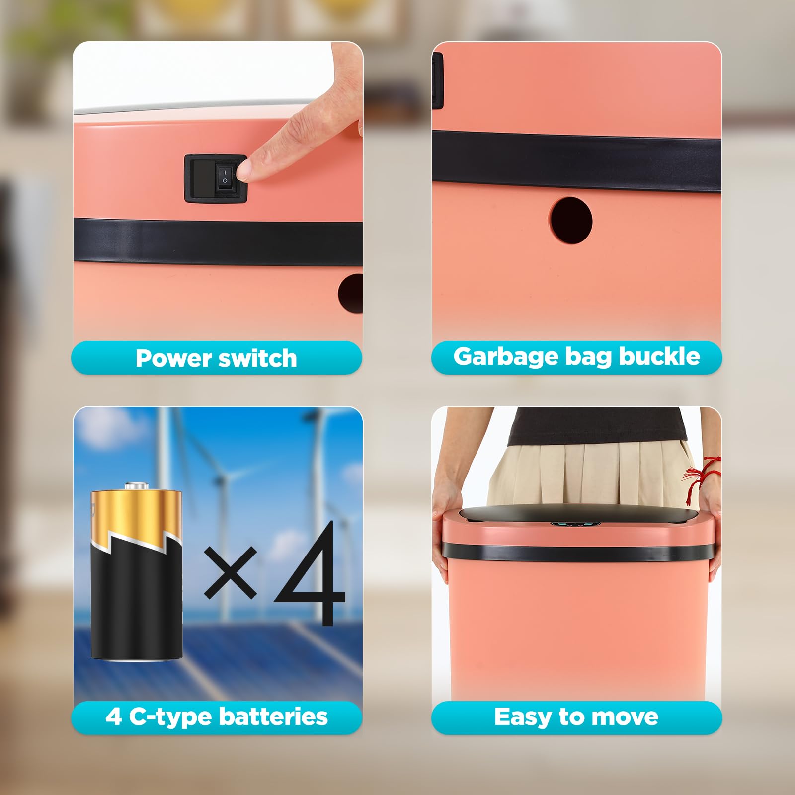 Automatic Motion Sensor Bathroom Trash Can with Lid