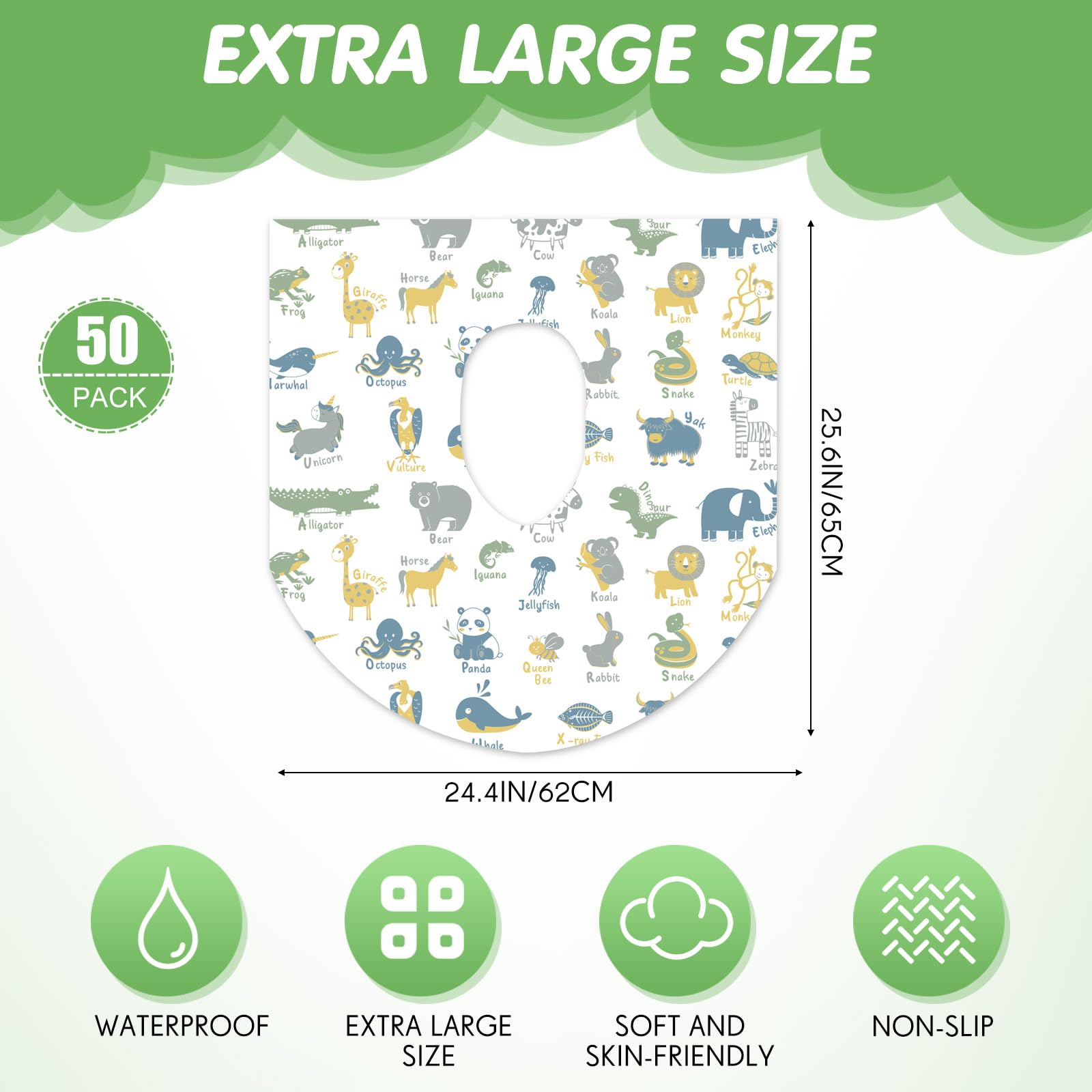 50 Packs Disposable Toilet Seat Covers Extra Large Individually Wrapped for Kids and Adults