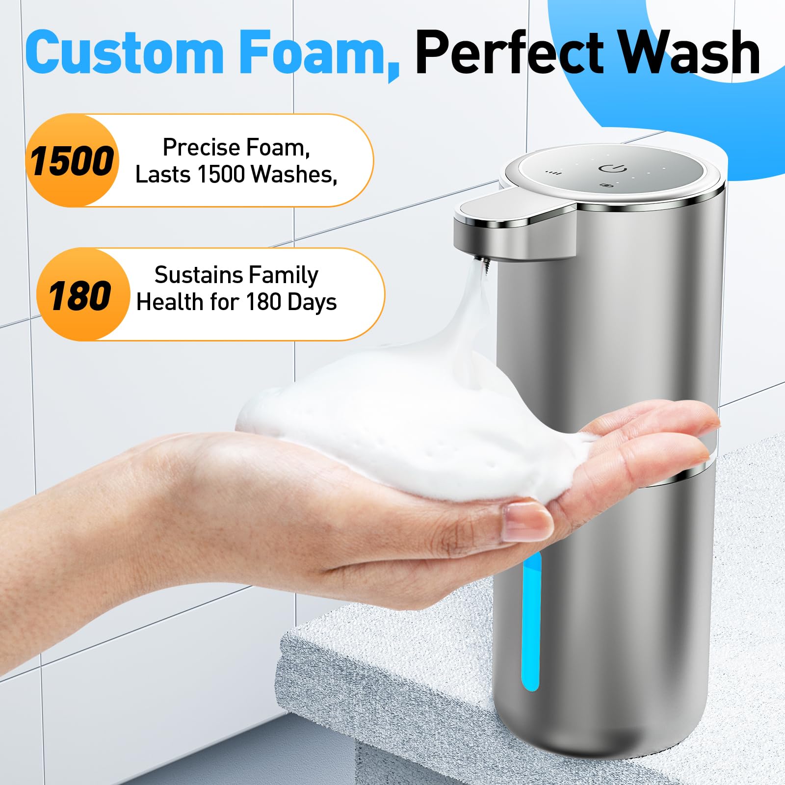 Automatic Foaming Soap Dispenser Foaming Hand Sanitizer Touchless 1500mAh Soap Dispenser Rechargeable with Sensor for Bathroom Kitchen 13.5oz