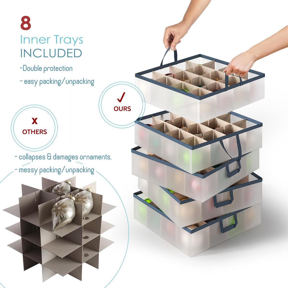 Large Christmas Ornament Storage Box With Adjustable Dividers (2 Count)