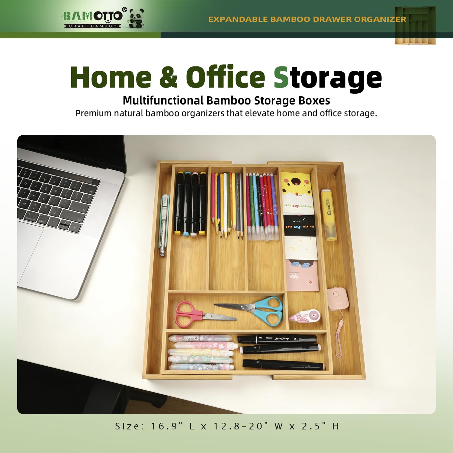 Expandable Bamboo Drawer Organizer for Kitchen