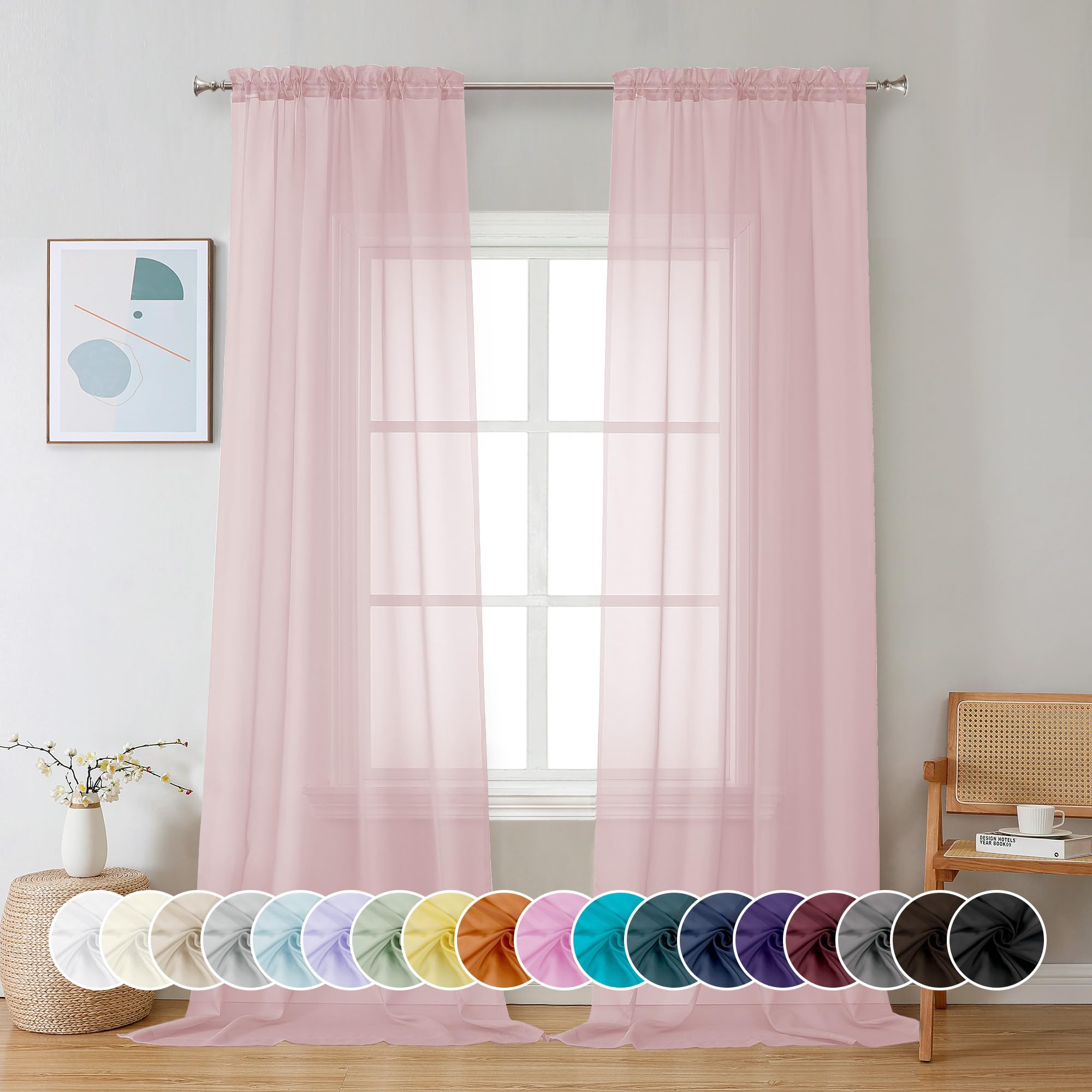 Sheer Valance Tiers Curtains 2 Panels (2 Count)