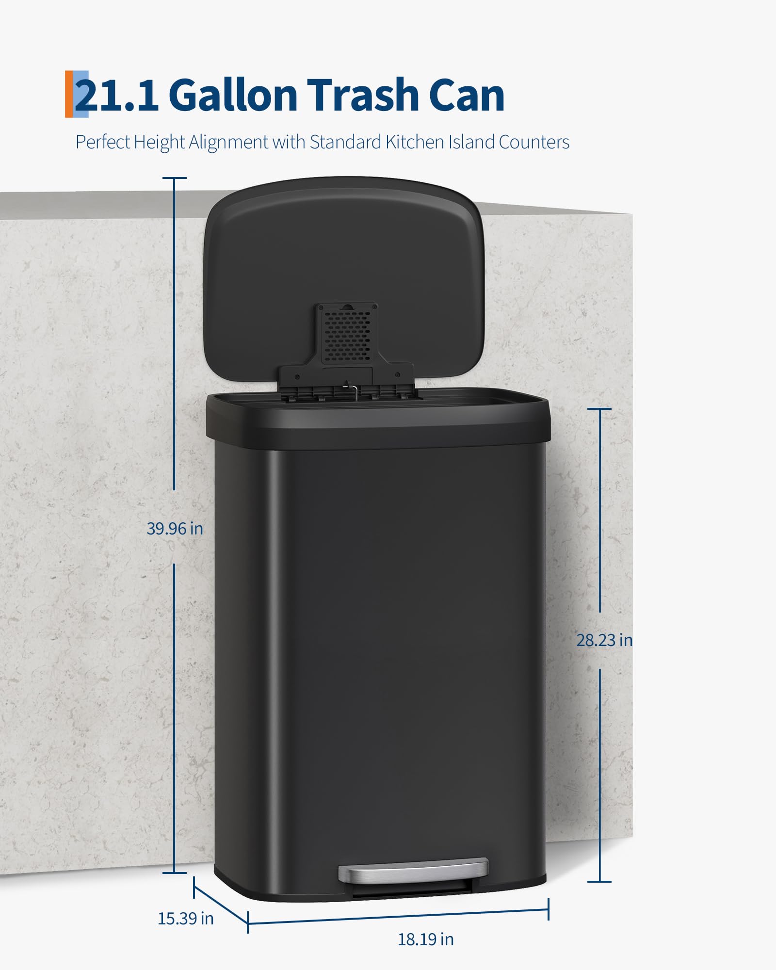 21 gal 80 L Metal Trash Can with Lid
