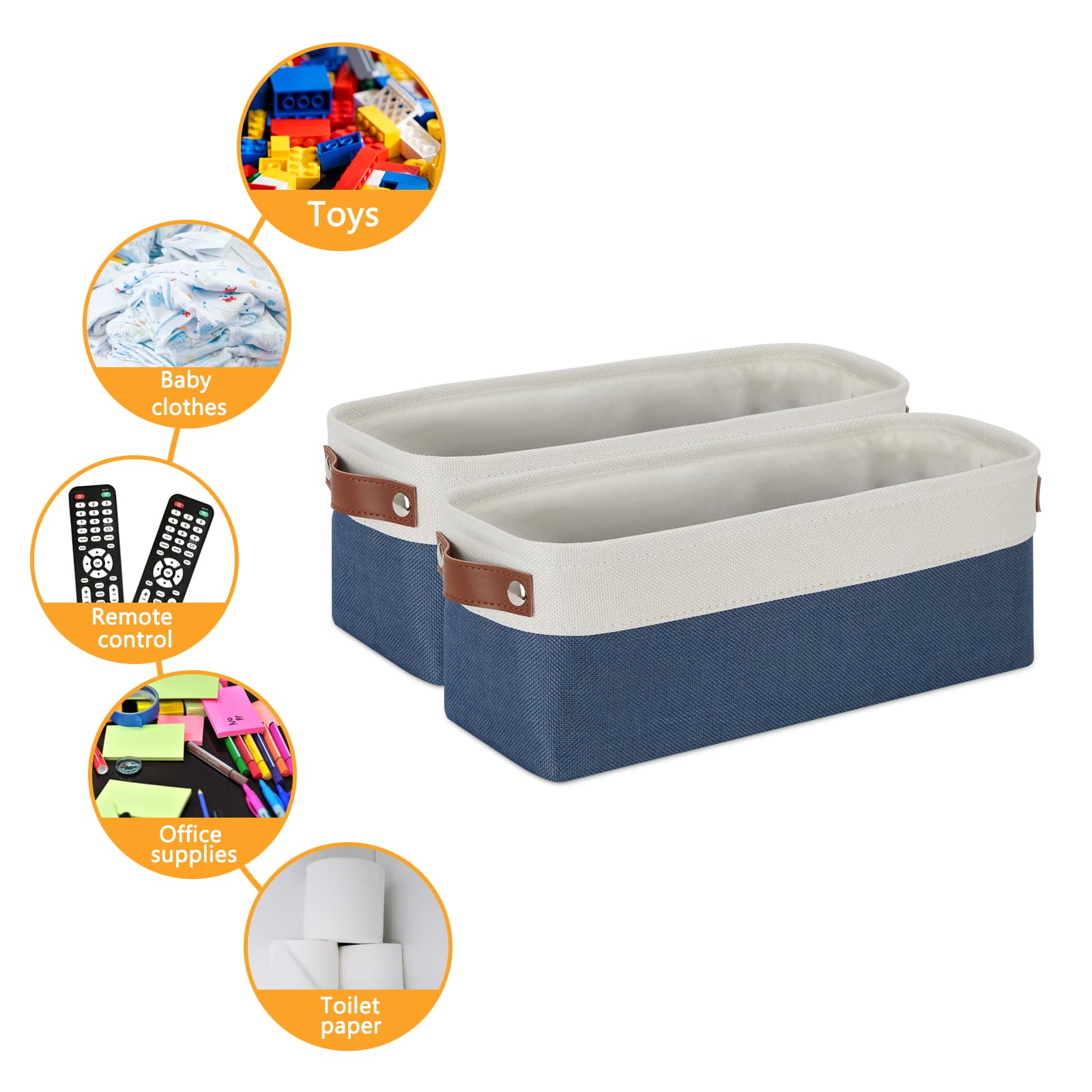 Toilet Paper Baskets for Storage 15"x6"x5.5" Small Rectangular Baskets for Towels [2 Pack] Collapsible Fabric for Organizing Closet (2 Count)