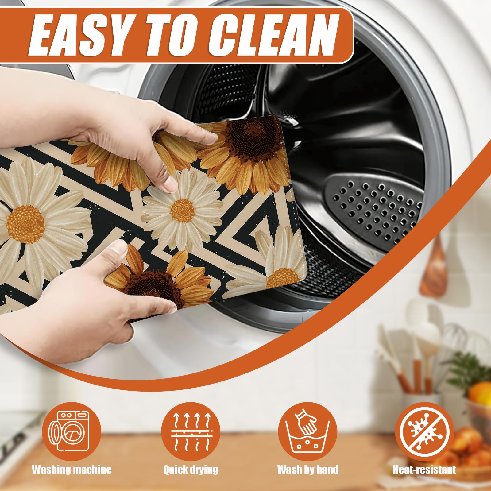 Vintage Sunflower Daisy Dish Drying Mat for Kitchen Counter Microfiber Absorbent Dish Kitchen Drying Mat Draining Reusable Washable for Dishes