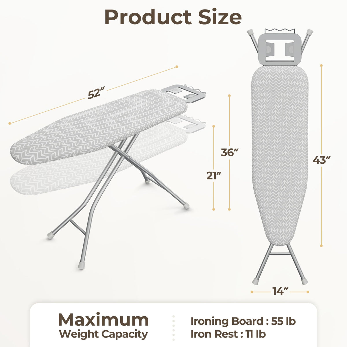 Ironing Board 43"x14" with Iron Rest