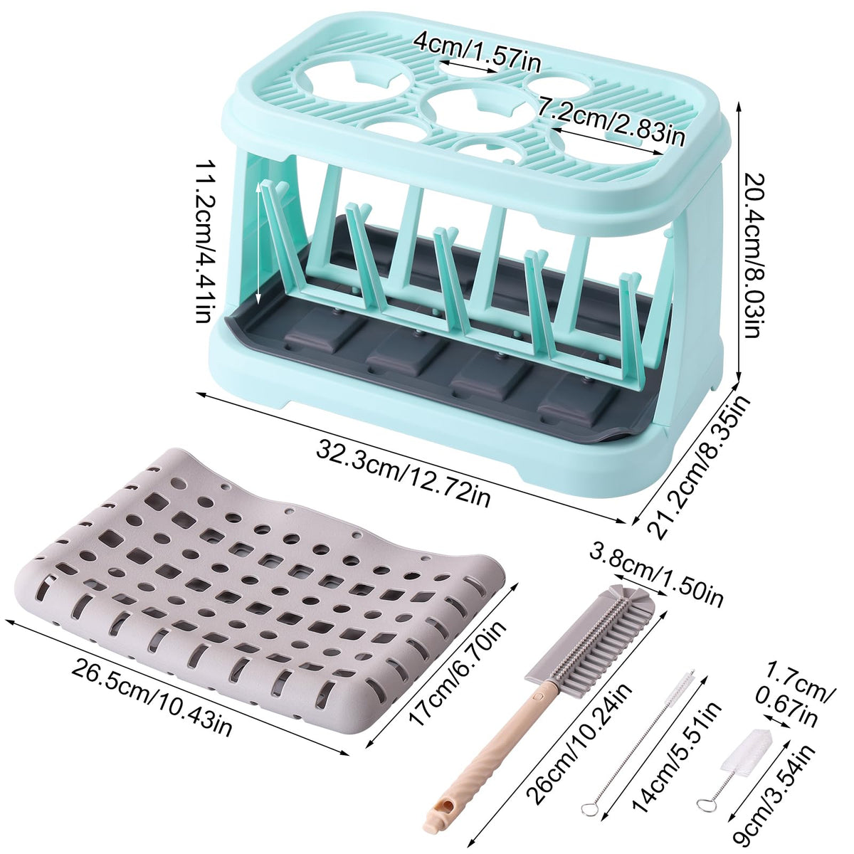 Baby Bottle Drying Rack with Brush & Dishwasher Basket