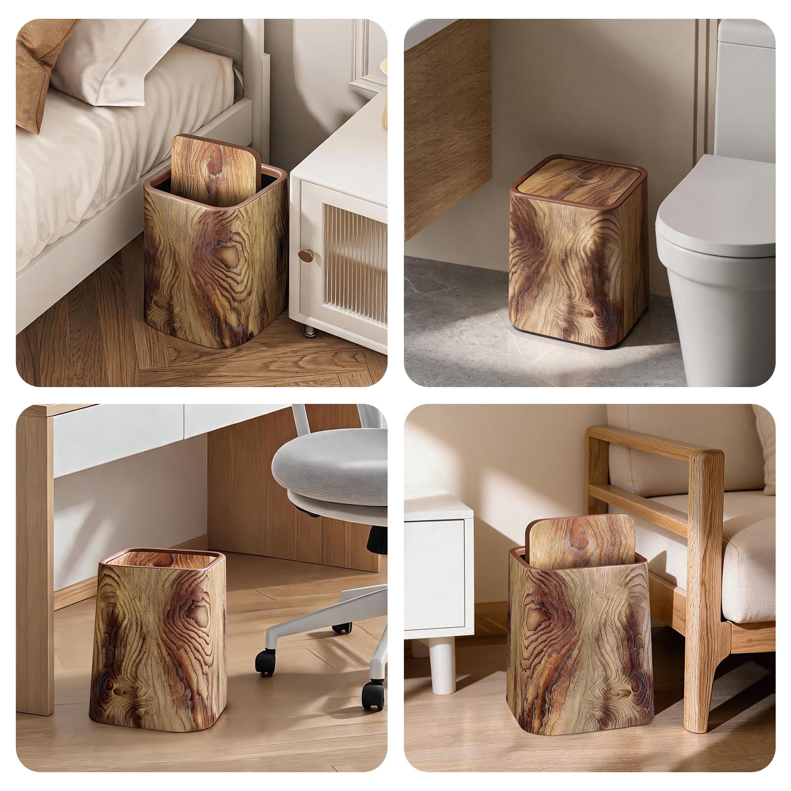 Wood Grain Plastic Trash Can Swing Top Lid (2 Count)