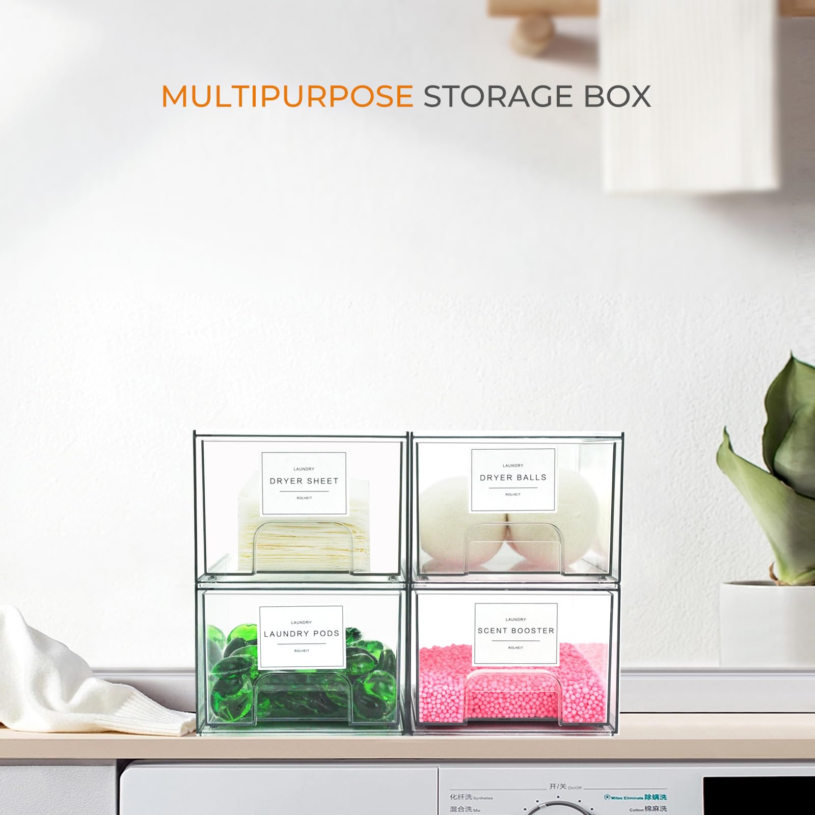 4 Pack Laundry Room Organization Storage Drawers with Labels (4 Count)