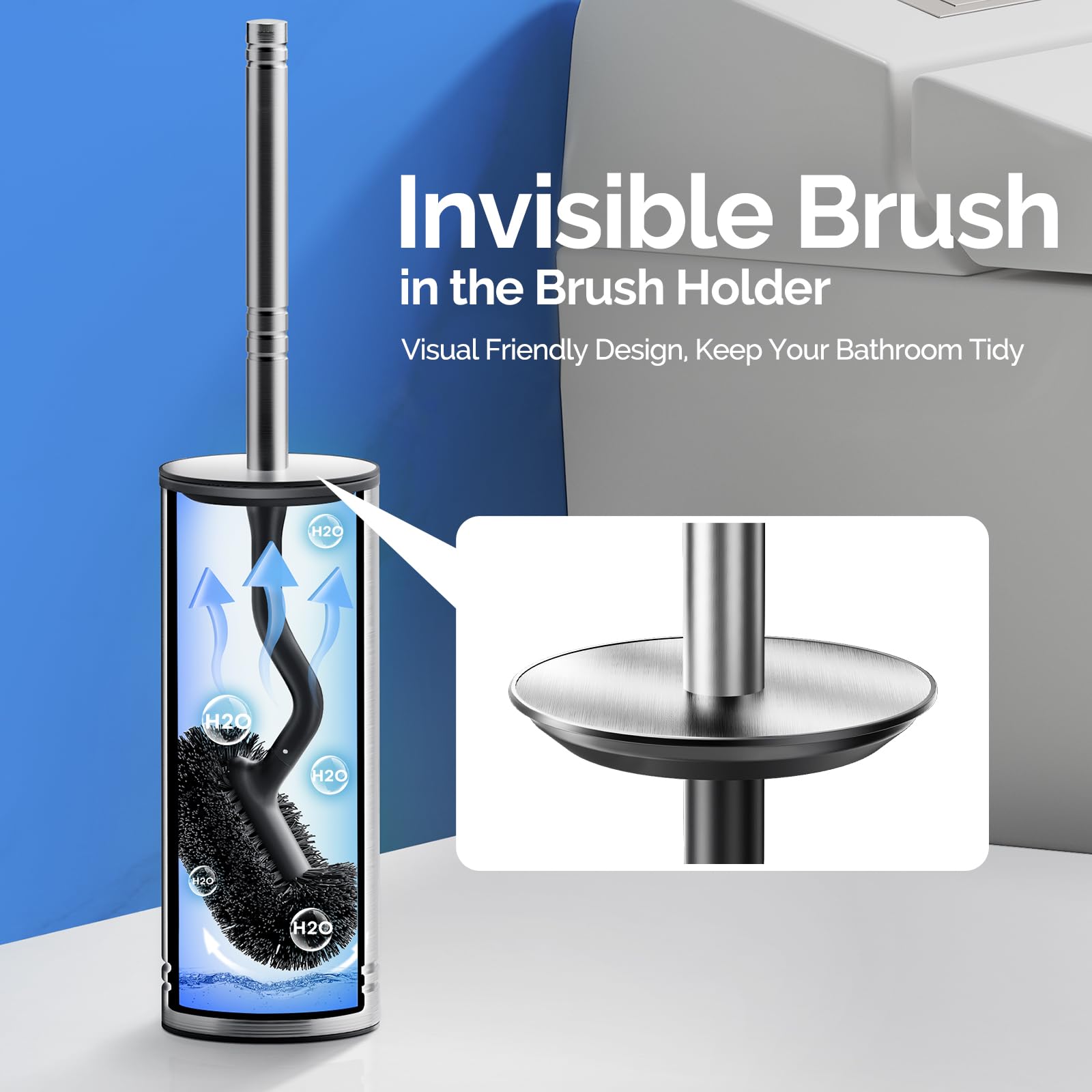 Toilet Brush and Holder Set Under Rim Deep Cleaning Curved Bristle