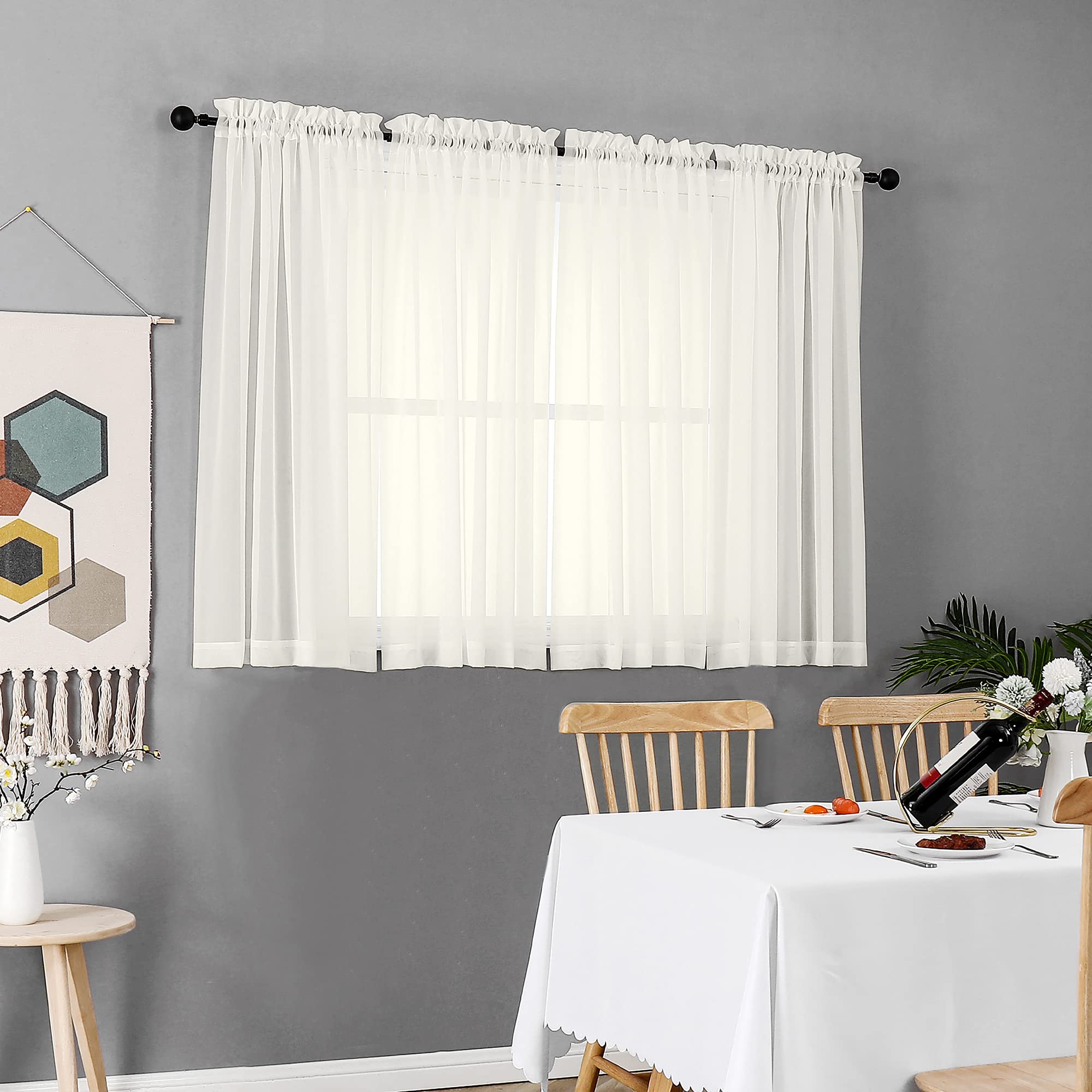 Ivory Sheer Window Curtain Panels 45 Inch