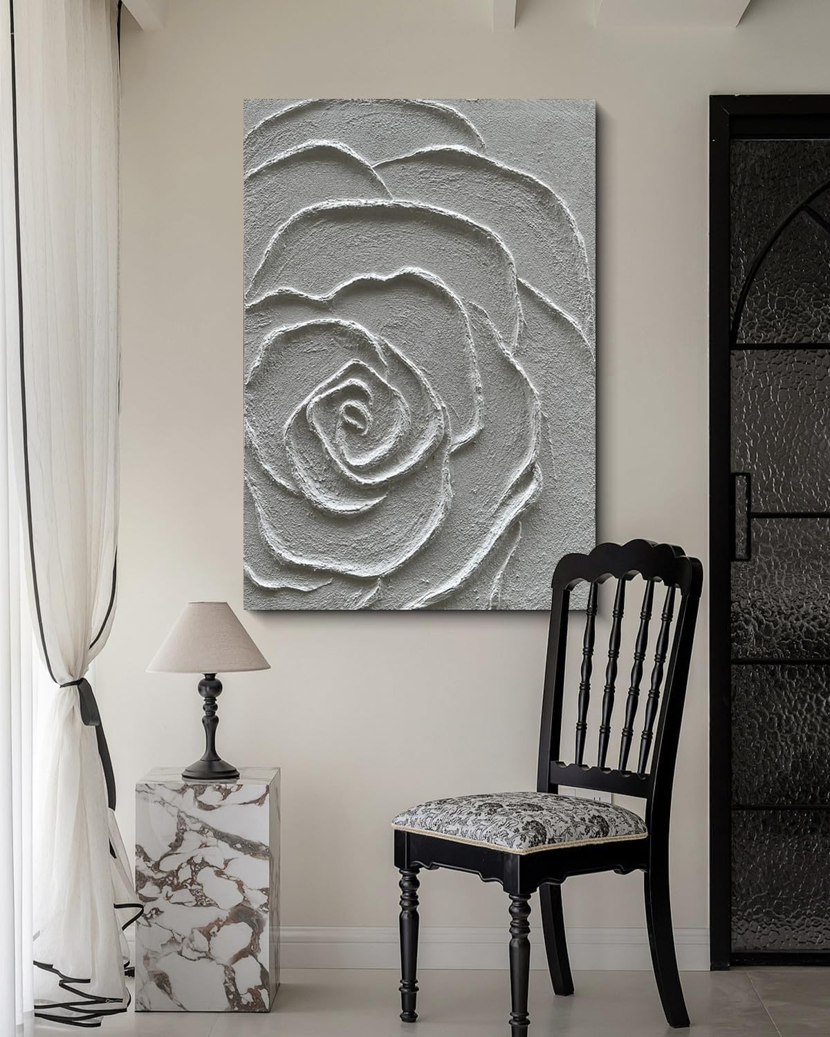 Art Contemporary Minimalist Texture Abstract Oil Painting White Flower Texture Painting Minimalist Art 40x28 Inch Home Wall Decoration