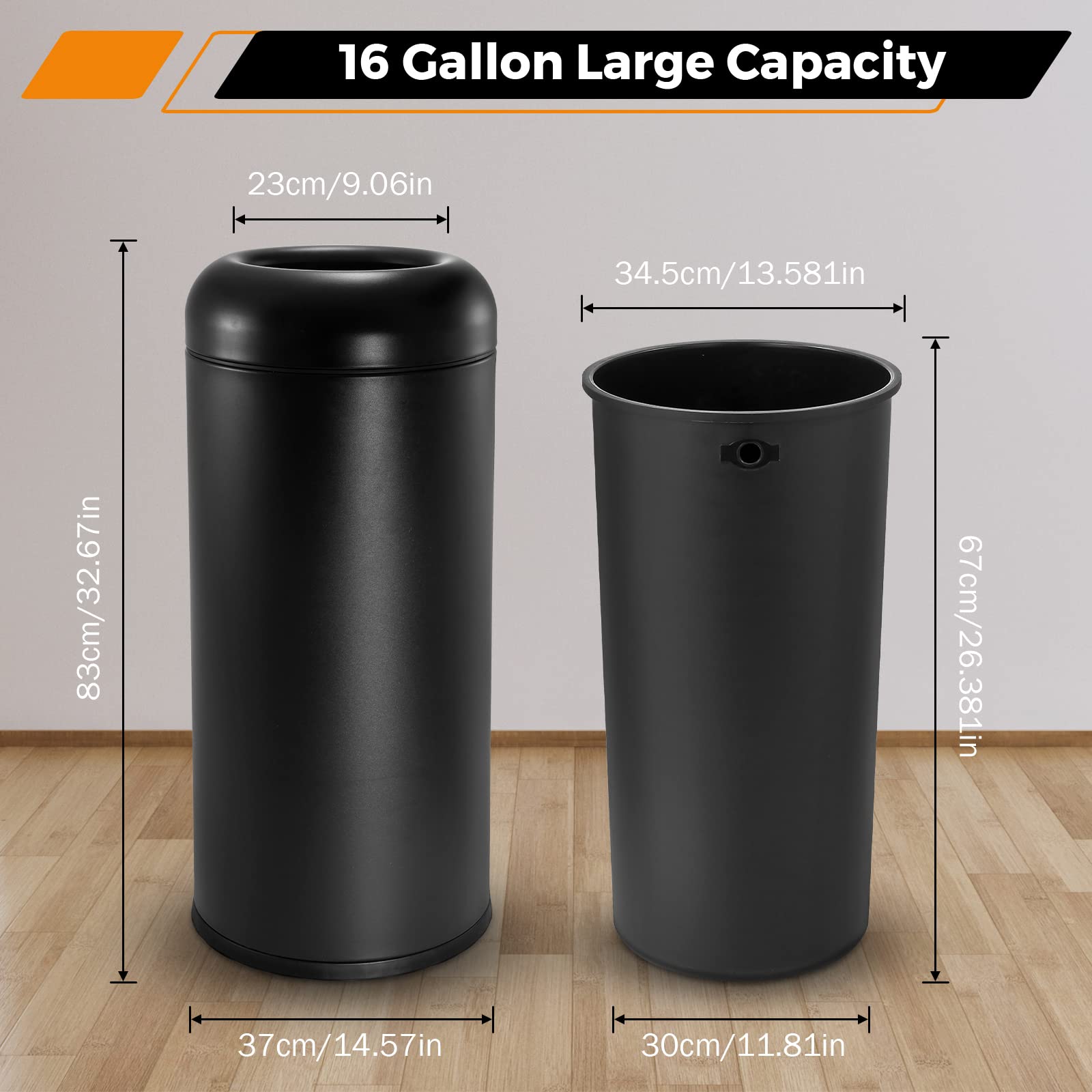 16.5Gal Open Top Trash Can