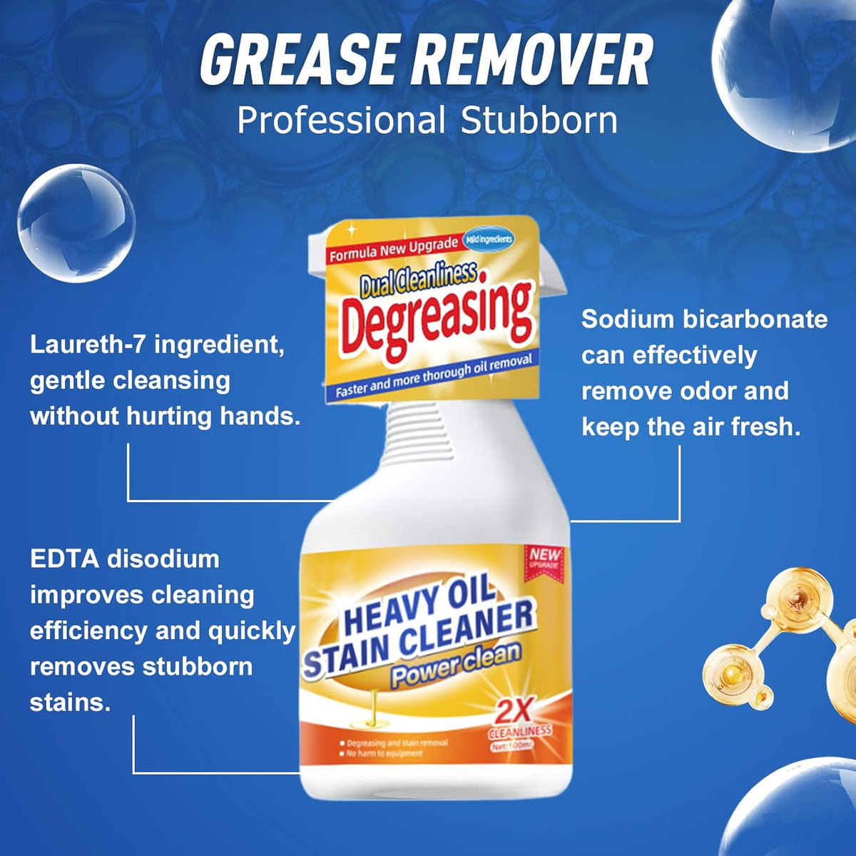 Kitchen Heavy Oil Cleaner, 2025 Newly Upgraded Heavy Duty Oil Stain Remover, 500 ML Multipurpose Cleaner Spray, Kitchen Degreaser Spray for Stovetops, Ovens, Range Hoods (3) - ModHome Supplies