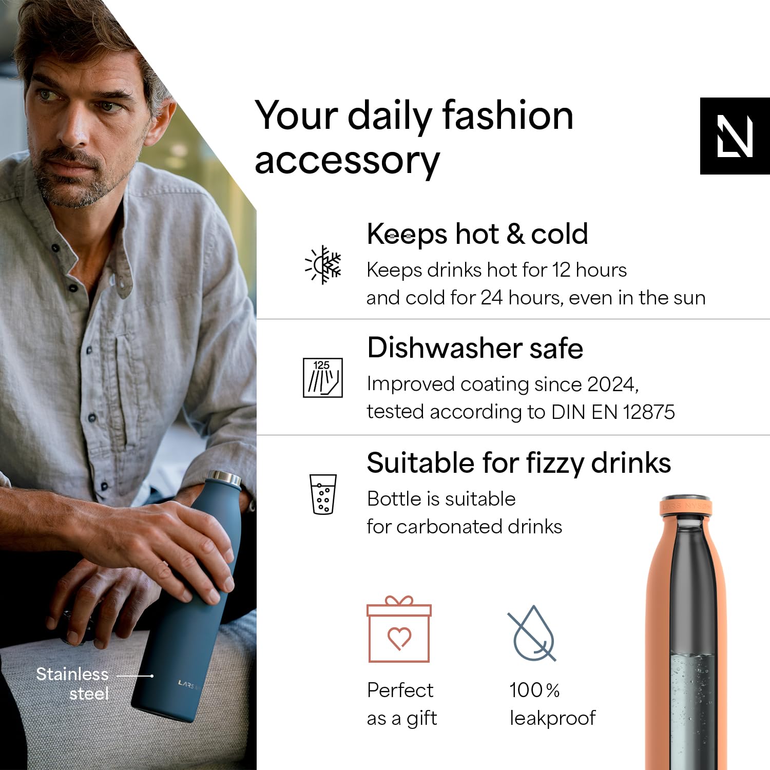 Stainless Steel Insulated Water Bottle 12oz 17oz 25oz 34oz 51oz