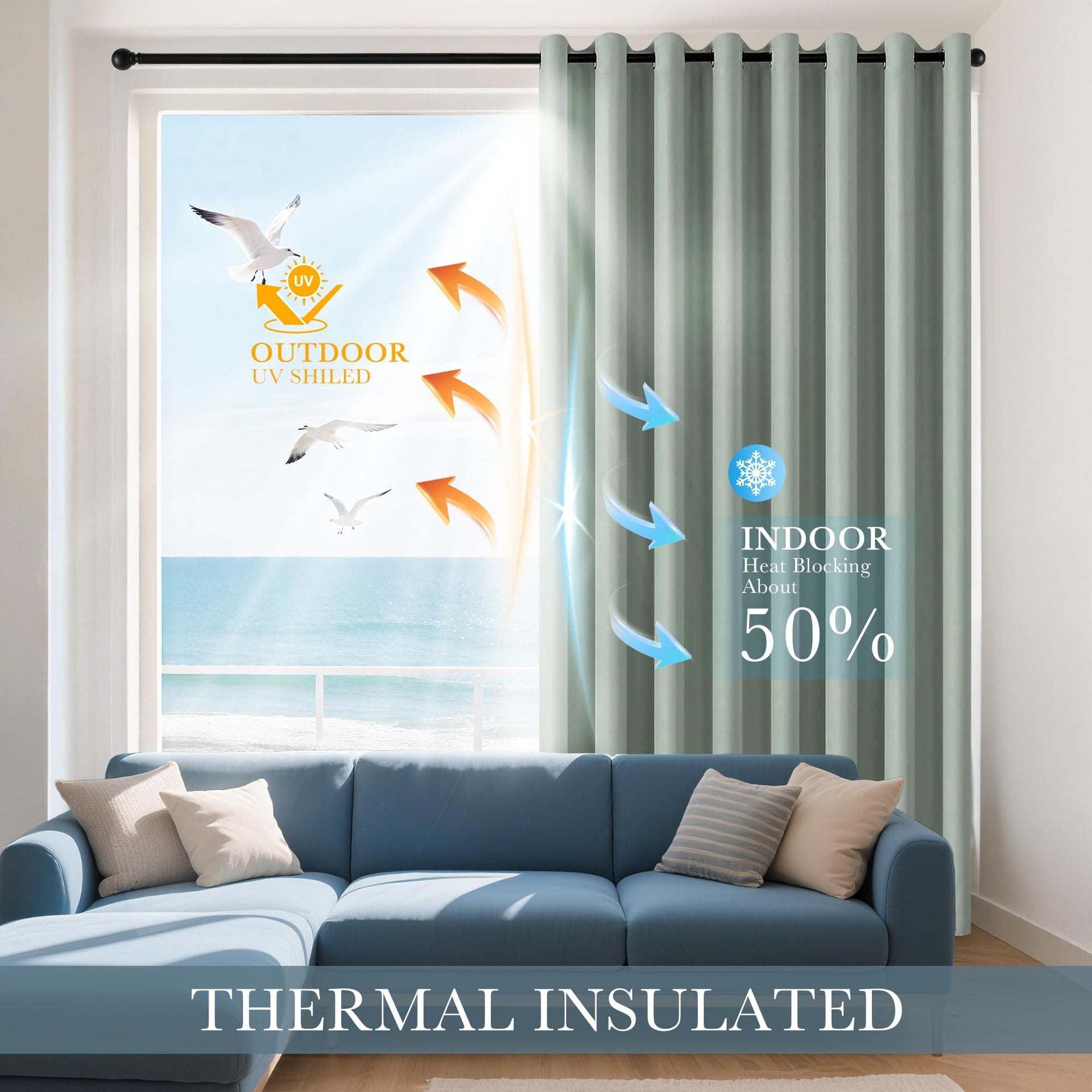 Sage Green Blackout Curtains for Bedroom 63 Inch Length 2 Pcs (2 Count)