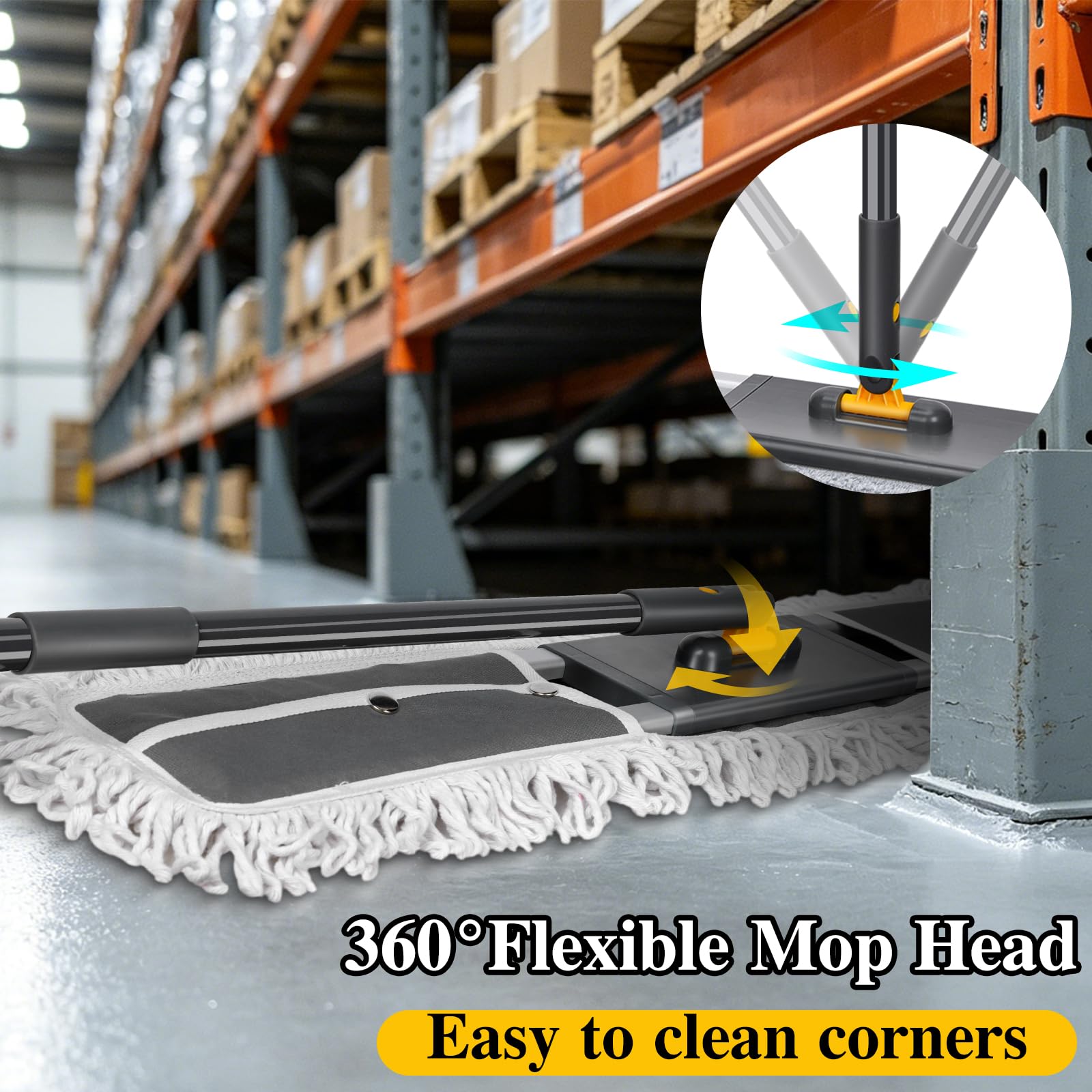 36” Commercial Dust Mop with 62” Adjustable Handle & 3 Reusable Pads