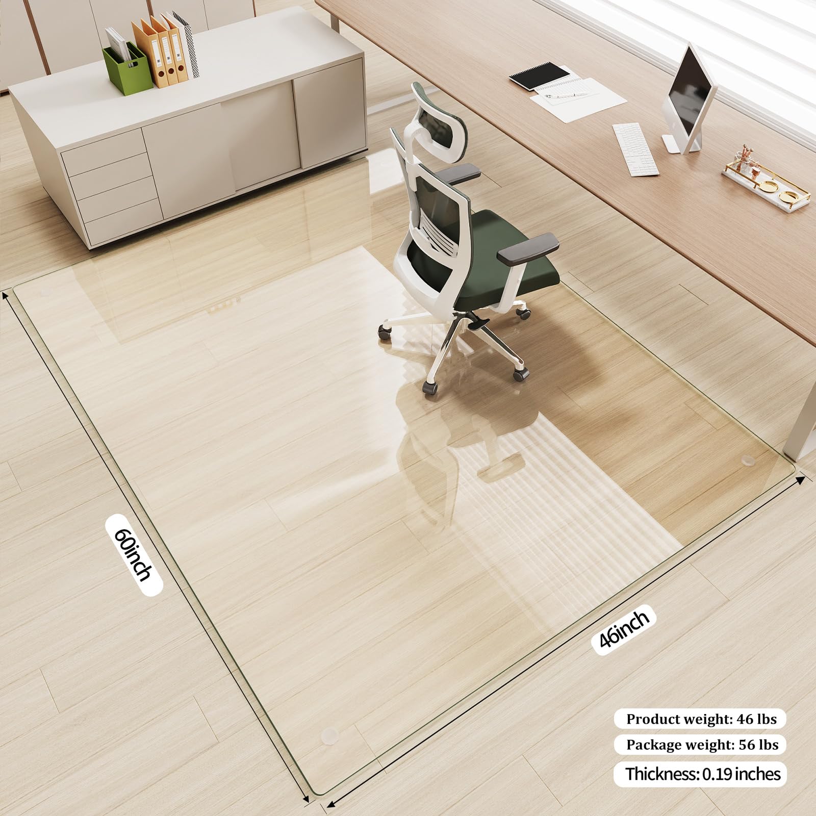 Tempered Glass] 46" x 60" Glass Office Chair Mat for Carpet