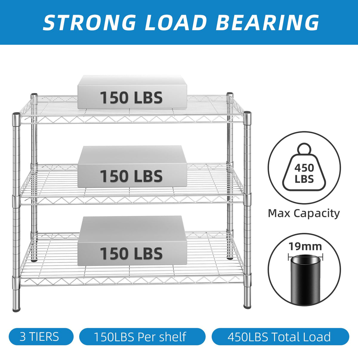 3 Shelf Adjustable Metal Wire Shelving