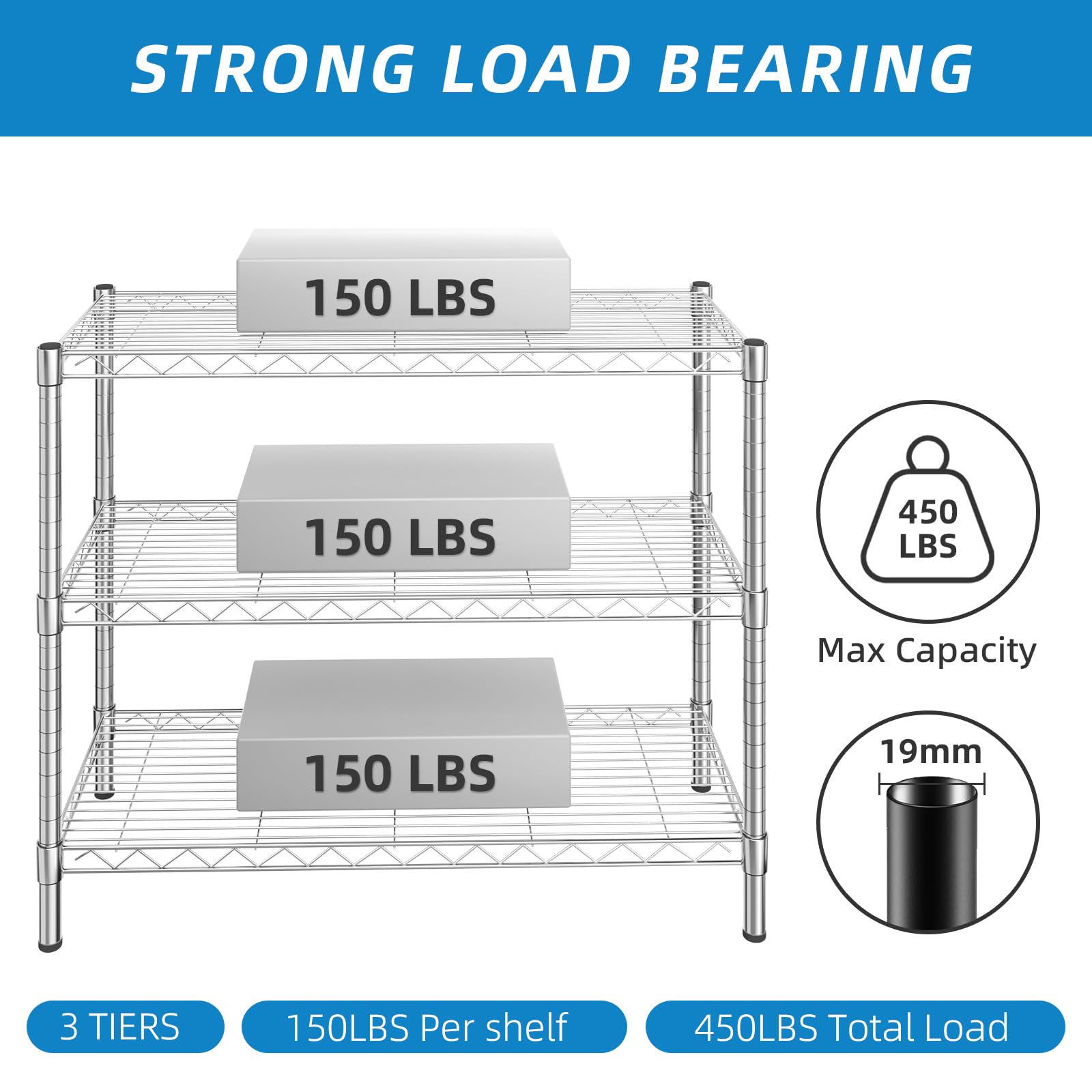3 Shelf Adjustable Metal Wire Shelving