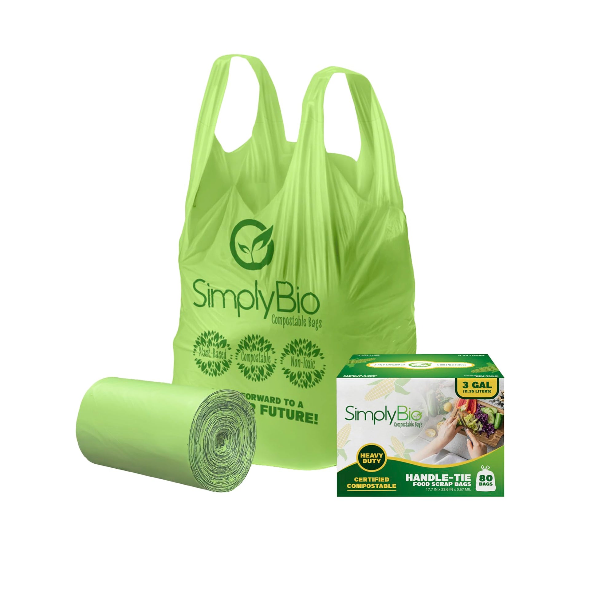 3 Gallon Compostable Trash Bags Liners with Handle (80 Count)