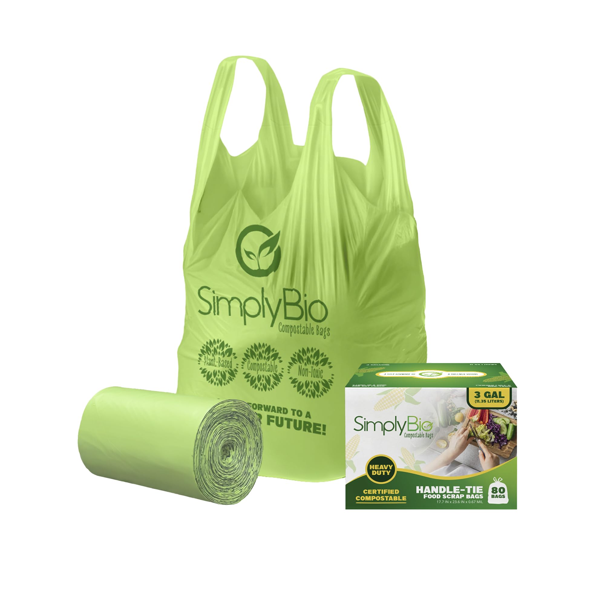 3 Gallon Compostable Trash Bags Liners with Handle (80 Count)