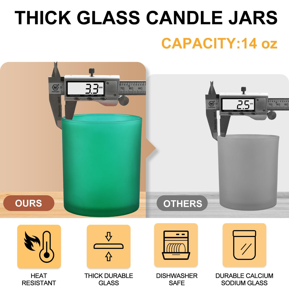14 OZ Thick Candle Jars for Making Candles 12 Pcs (12 Count)
