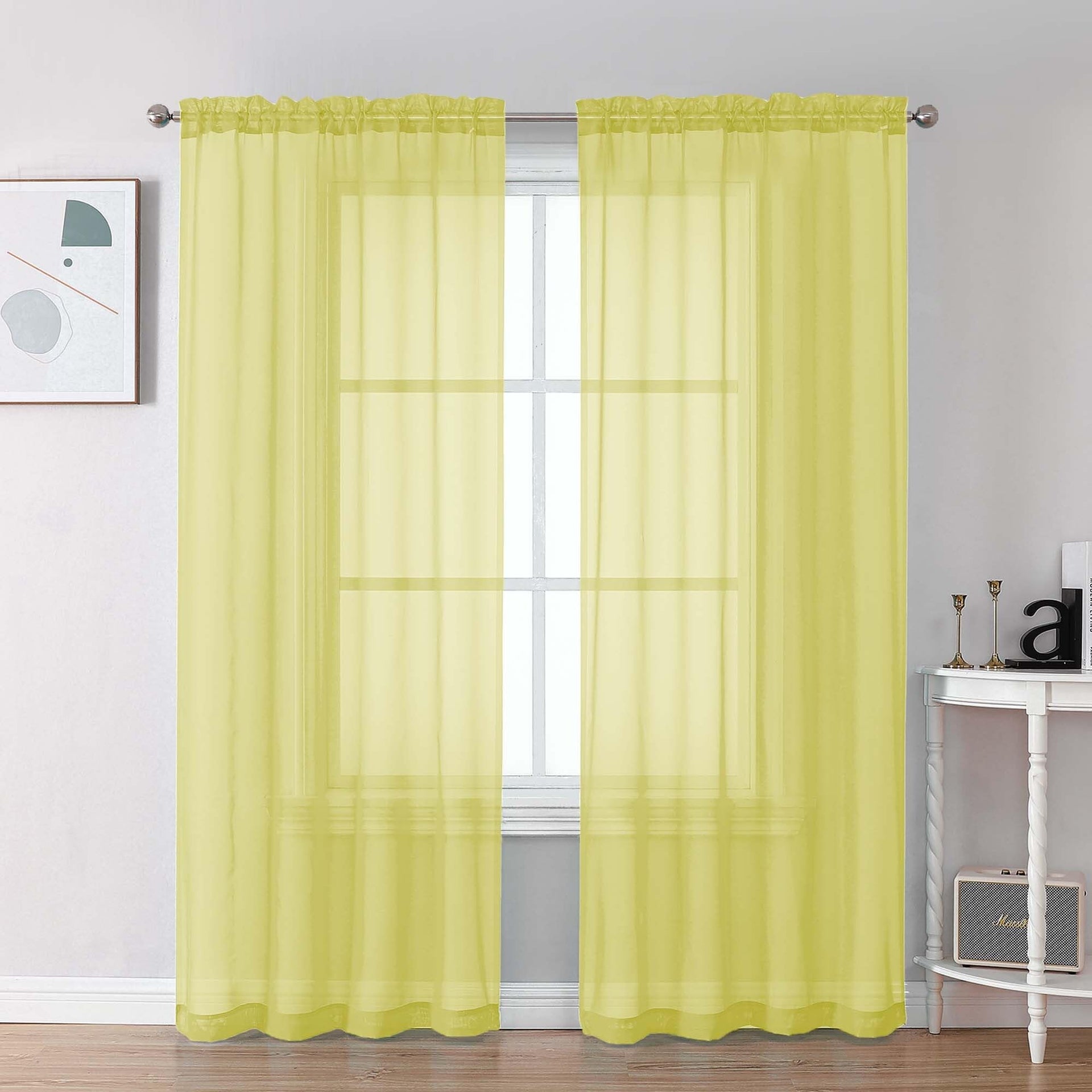 Lemon Sheer Curtains 84 Inches Long for Living Room (2 Count)