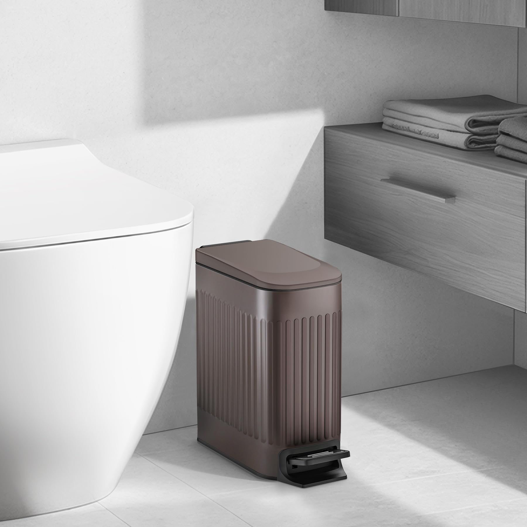 Slim Bathroom Trash Can with Lid Soft Close