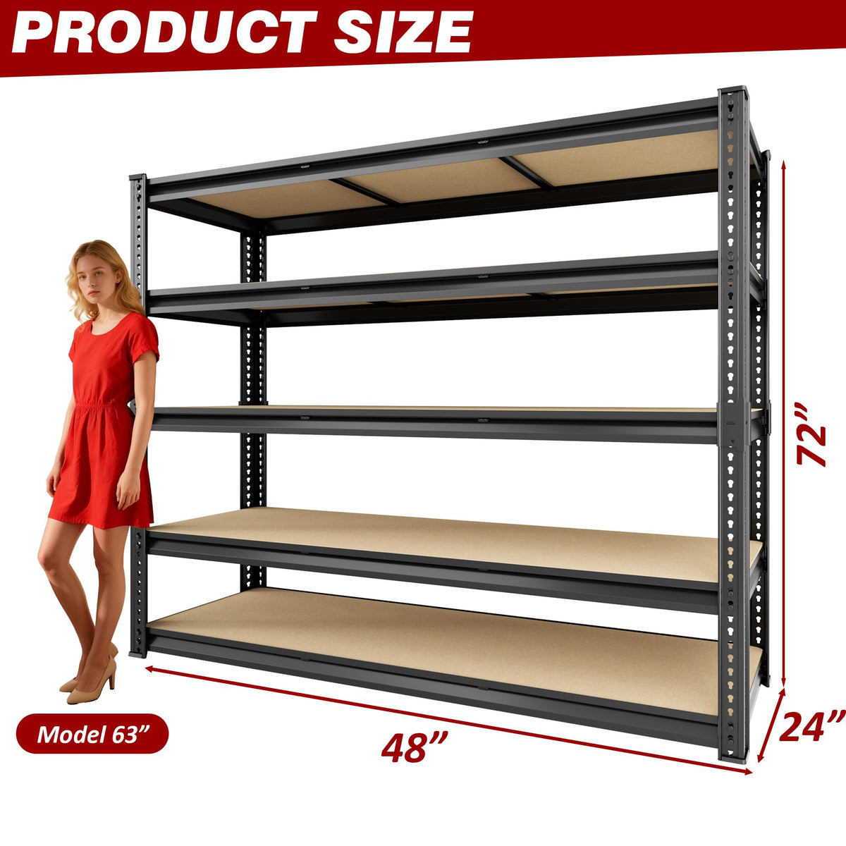 48" W Garage Shelving Storage Shelves 5 Tier Heavy Duty Shelving