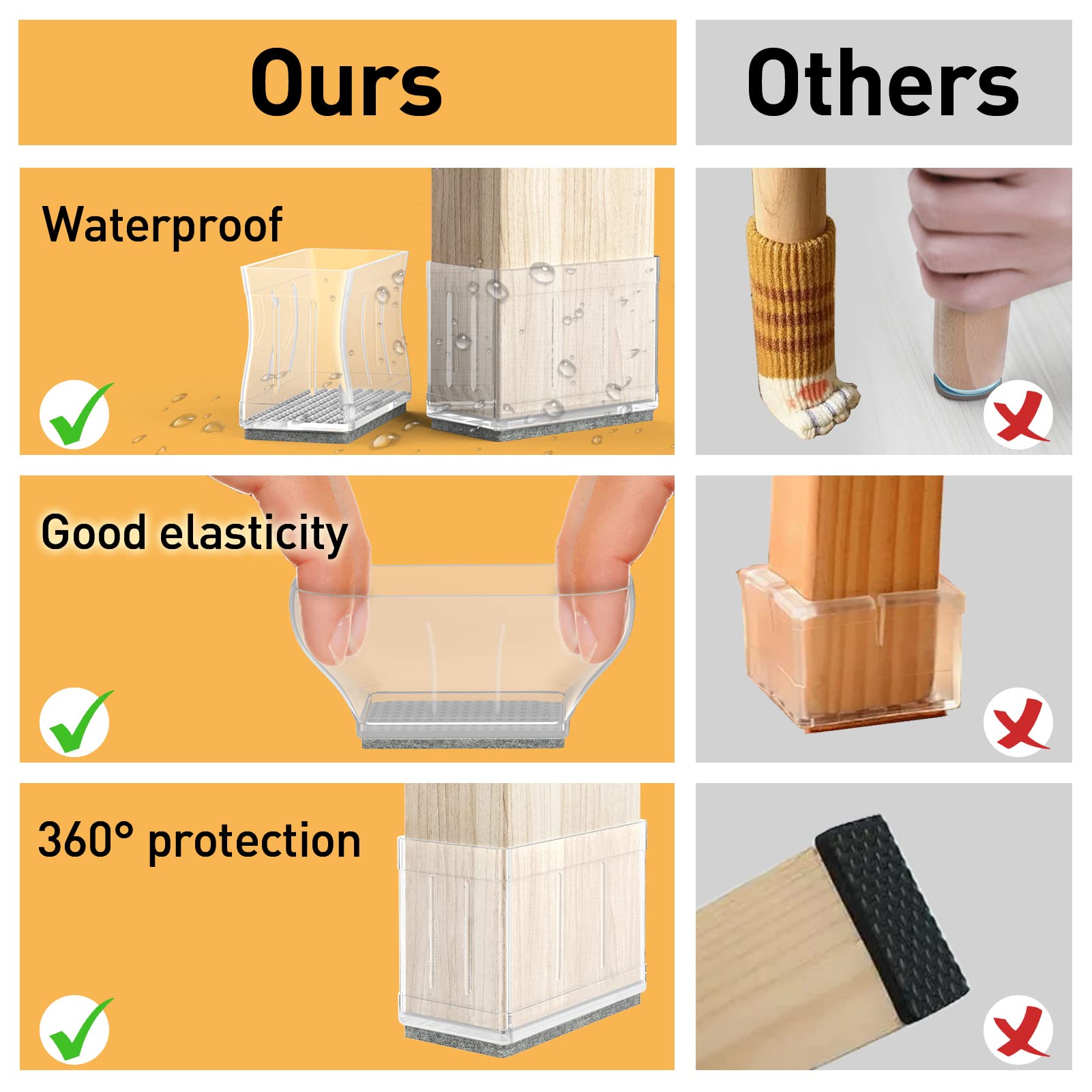 1" x 1 3 4" Rectangle Chair Leg Protectors for Hardwood Floors (16 Count)