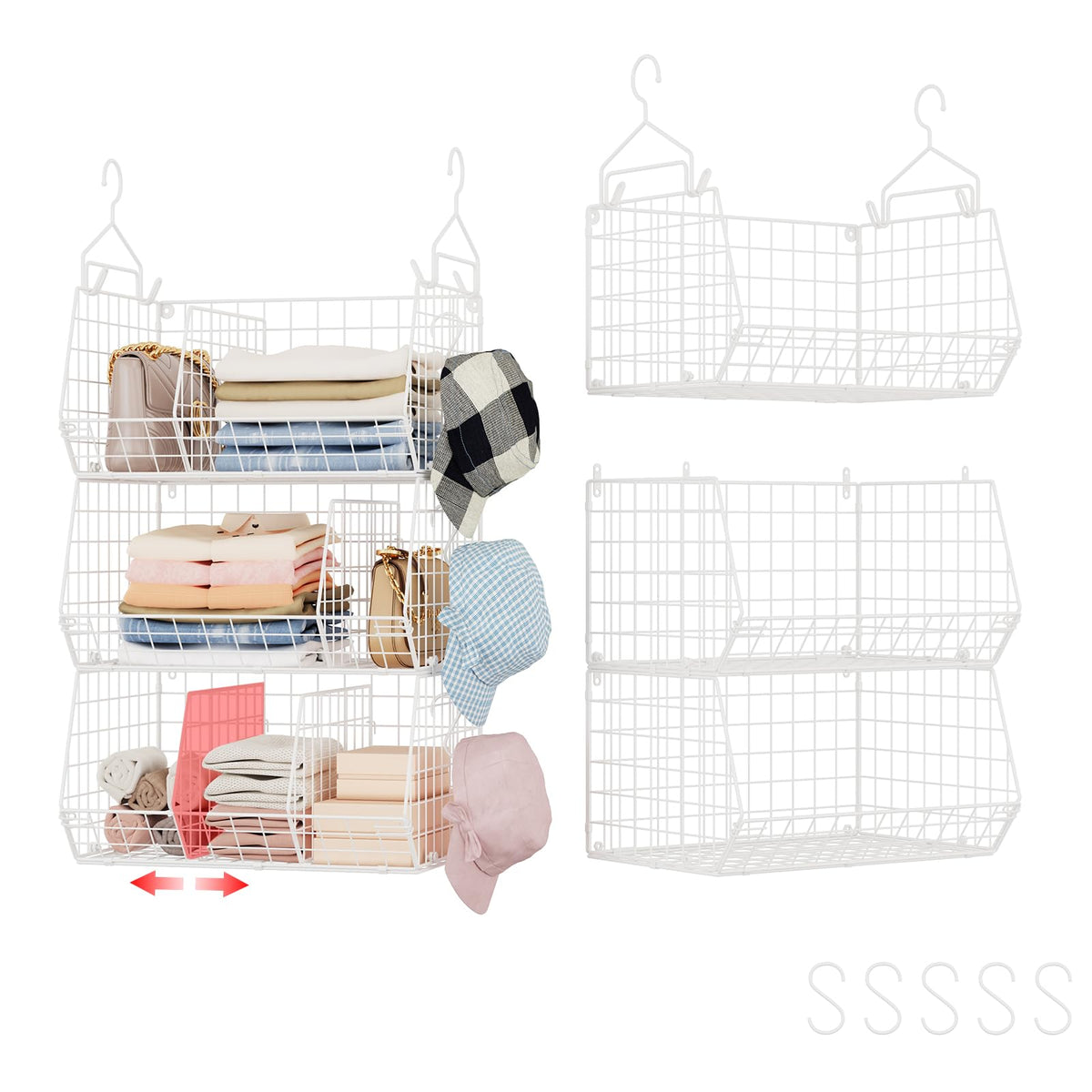 3 Tier Extra Large Closet Hanging Shelves with Divider (3 Count)