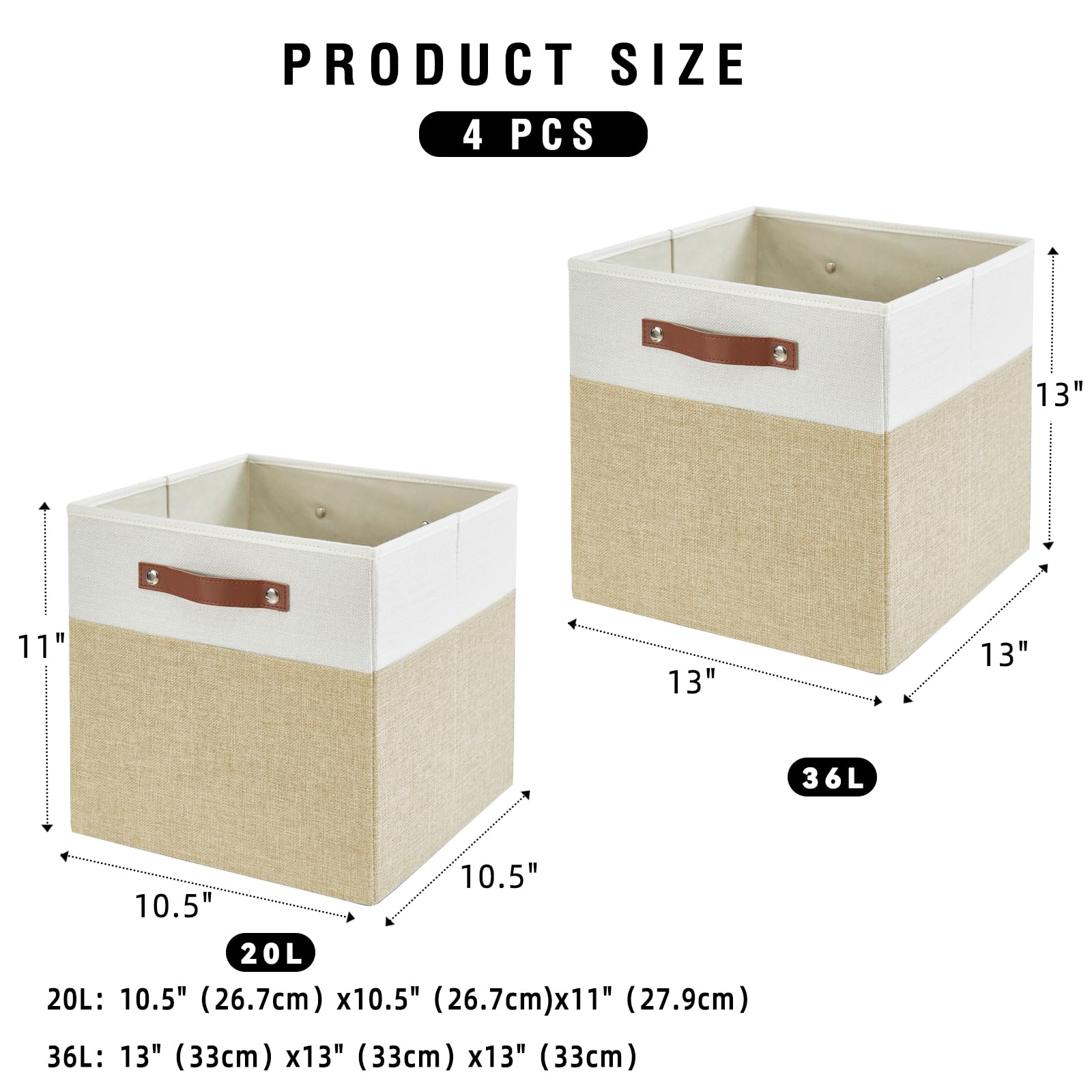 Collapsible Fabric Storage Cube Bins with 2 Reinforced PU Handles (4 Count)