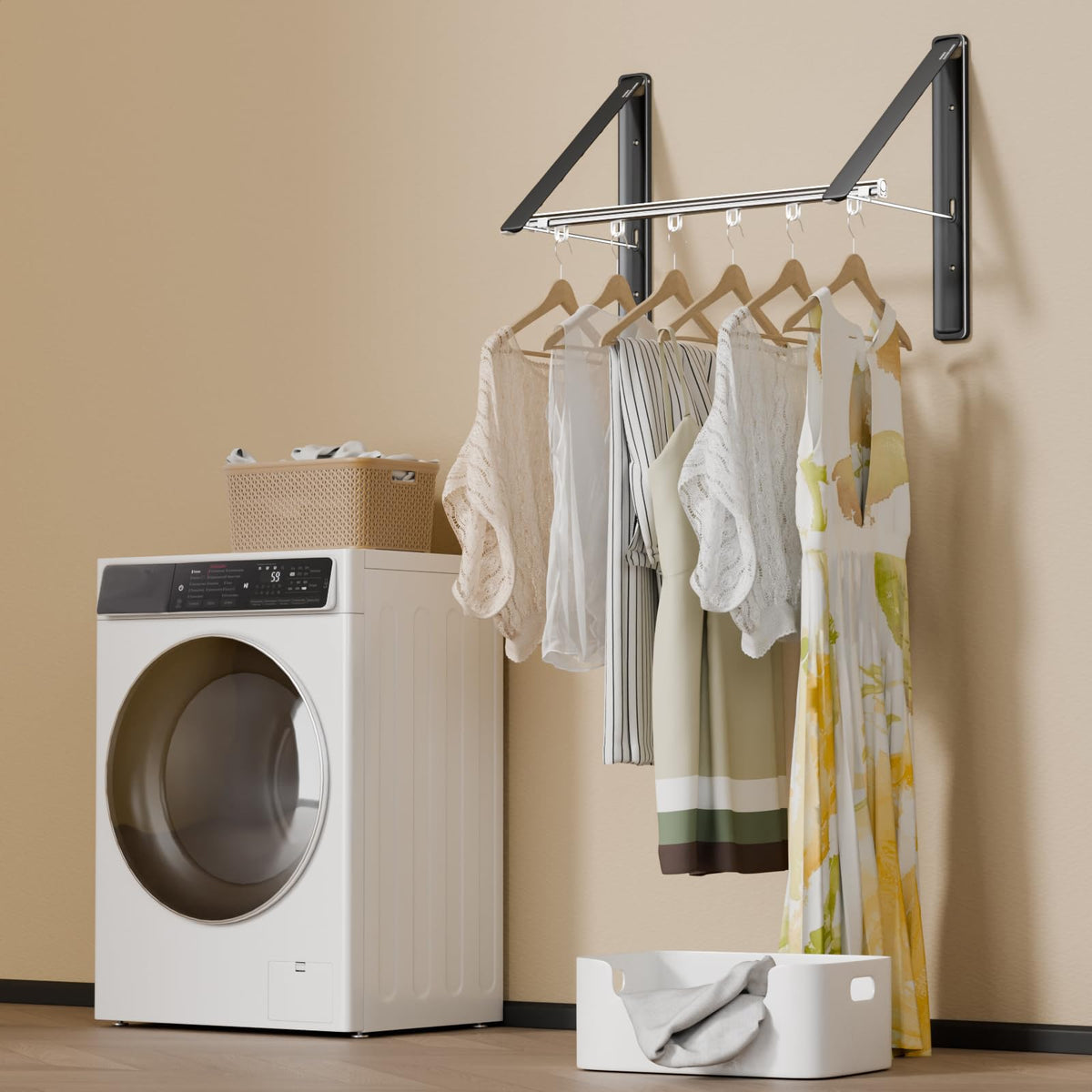 Folding Clothes Hanger Rack Wall mounted for Laundry Clothes Drying Rack