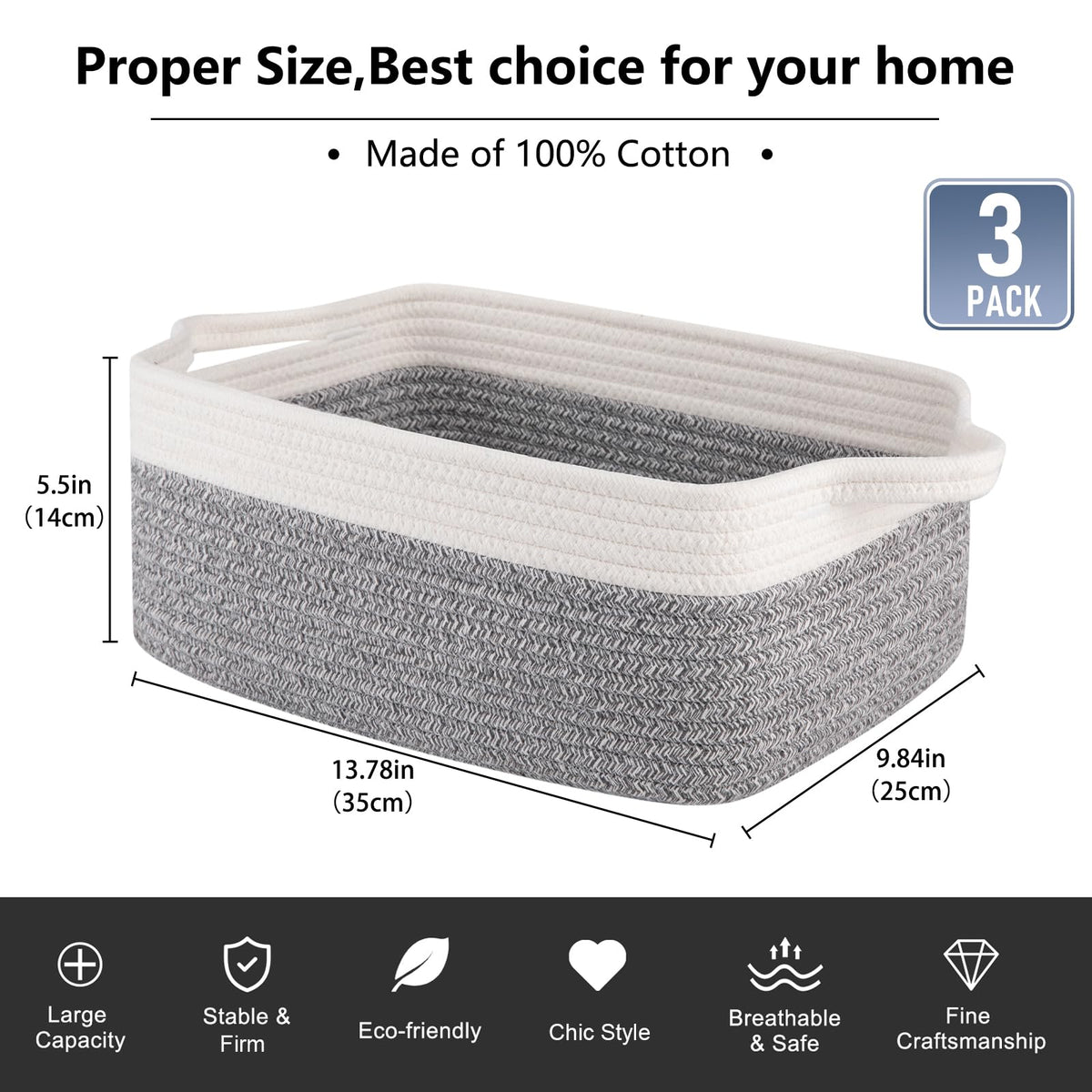 3 Pack Storage Baskets for Organizing