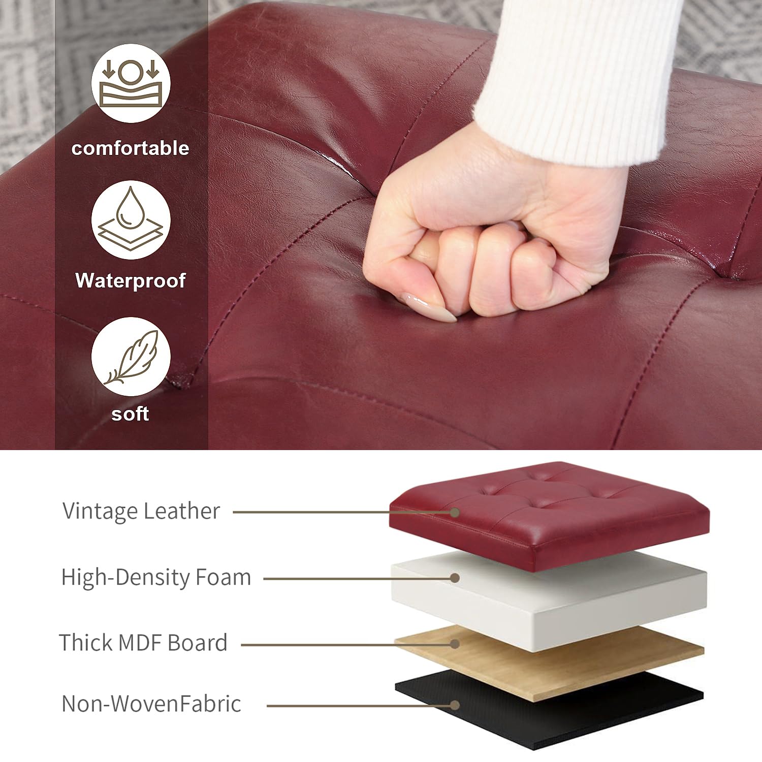 Faux Leather Storage Ottoman