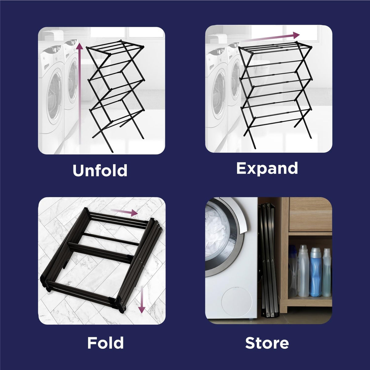 3 Tier Expandable Collapsing Foldable Laundry Rack for Air Drying Clothing