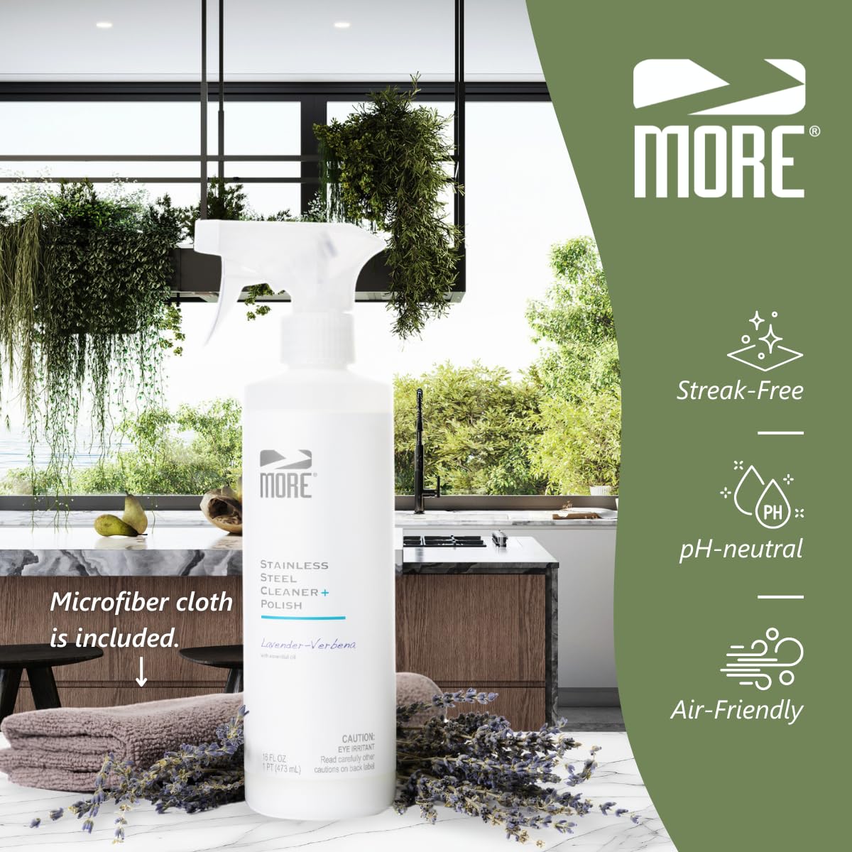 MORE Stainless Steel Cleaner & Polish Spray + Microfiber Cloth (16 Fl Oz) - ModHome Supplies