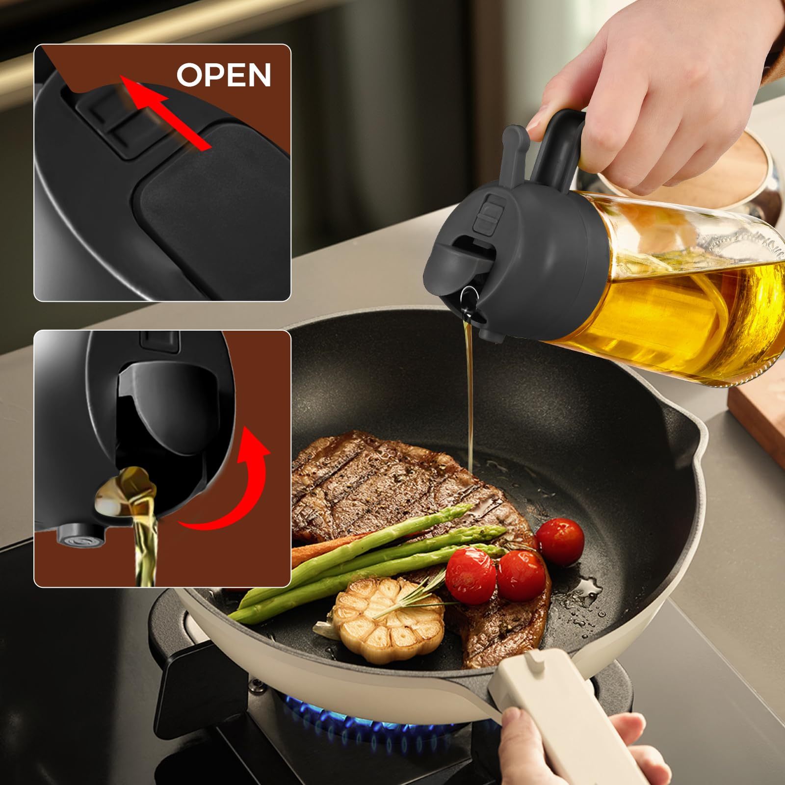 4Pcs 16oz 470ml Glass Olive Oil Sprayer Set with Stickers