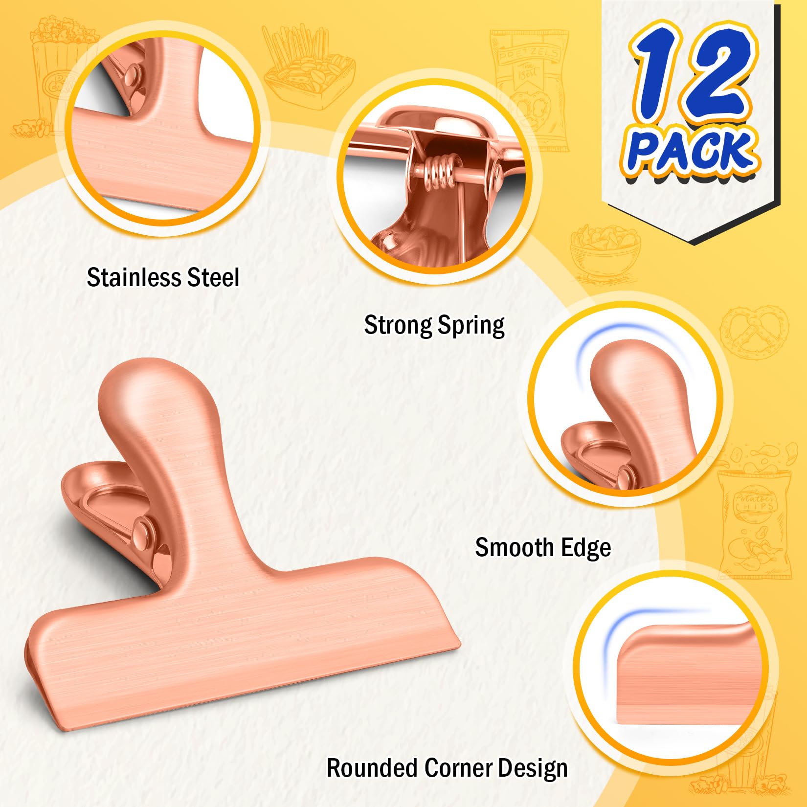 12 Pack Stainless Steel Chip Bag Clips (12 Count)